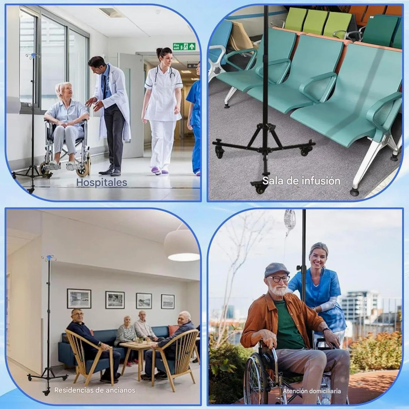 Soporte para Suero - Soporte Intravenoso para Hospital con Gancho para Botella | Equipo Plegable con Ruedas para Clínicas Asistencia Domiciliaria Uso Diario Interior Y Exterior