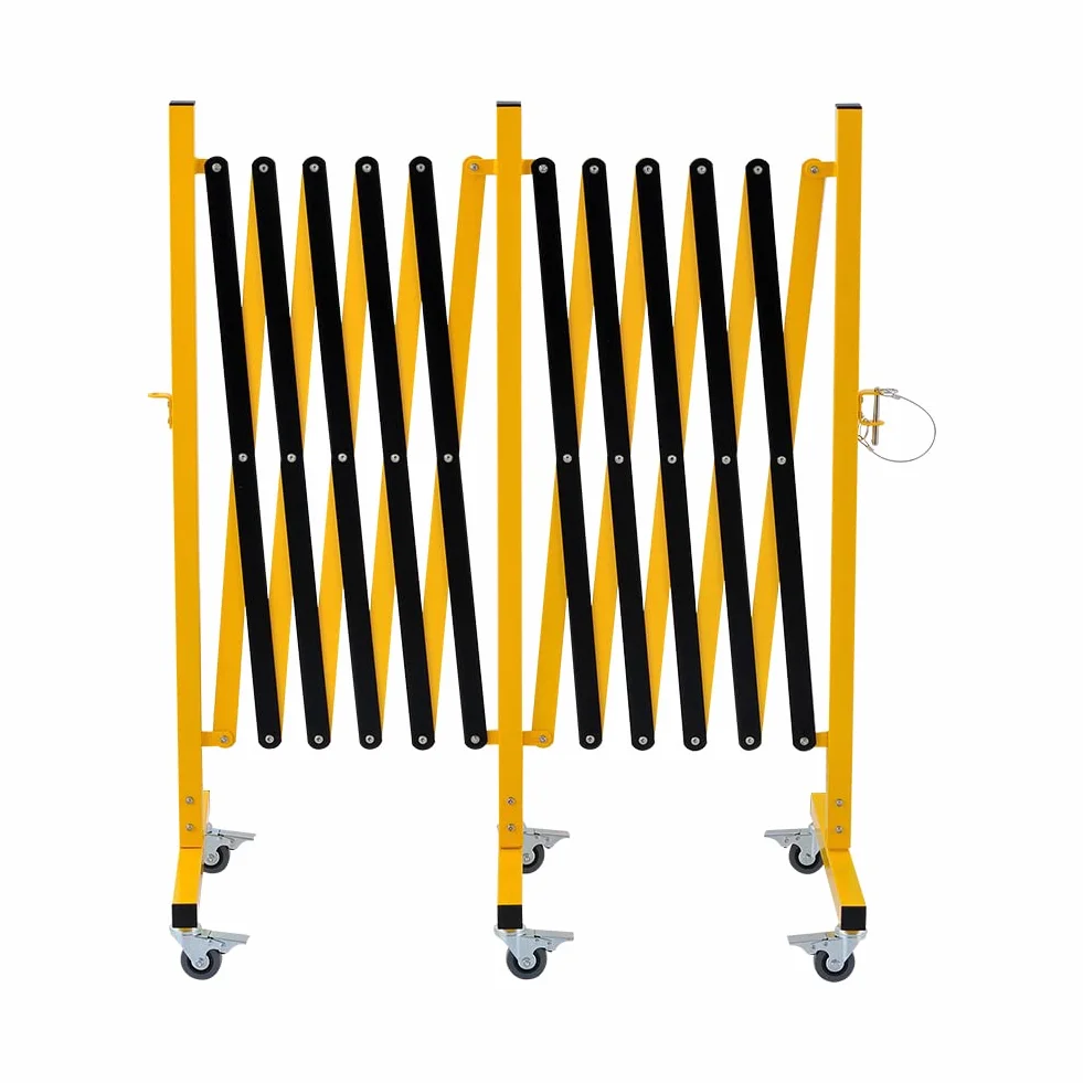 Barricada de metal expandible industrial de 5 metros, barrera de seguridad fácil de instalar con ruedas, barrera móvil flexible, valla de tráfico ajustable