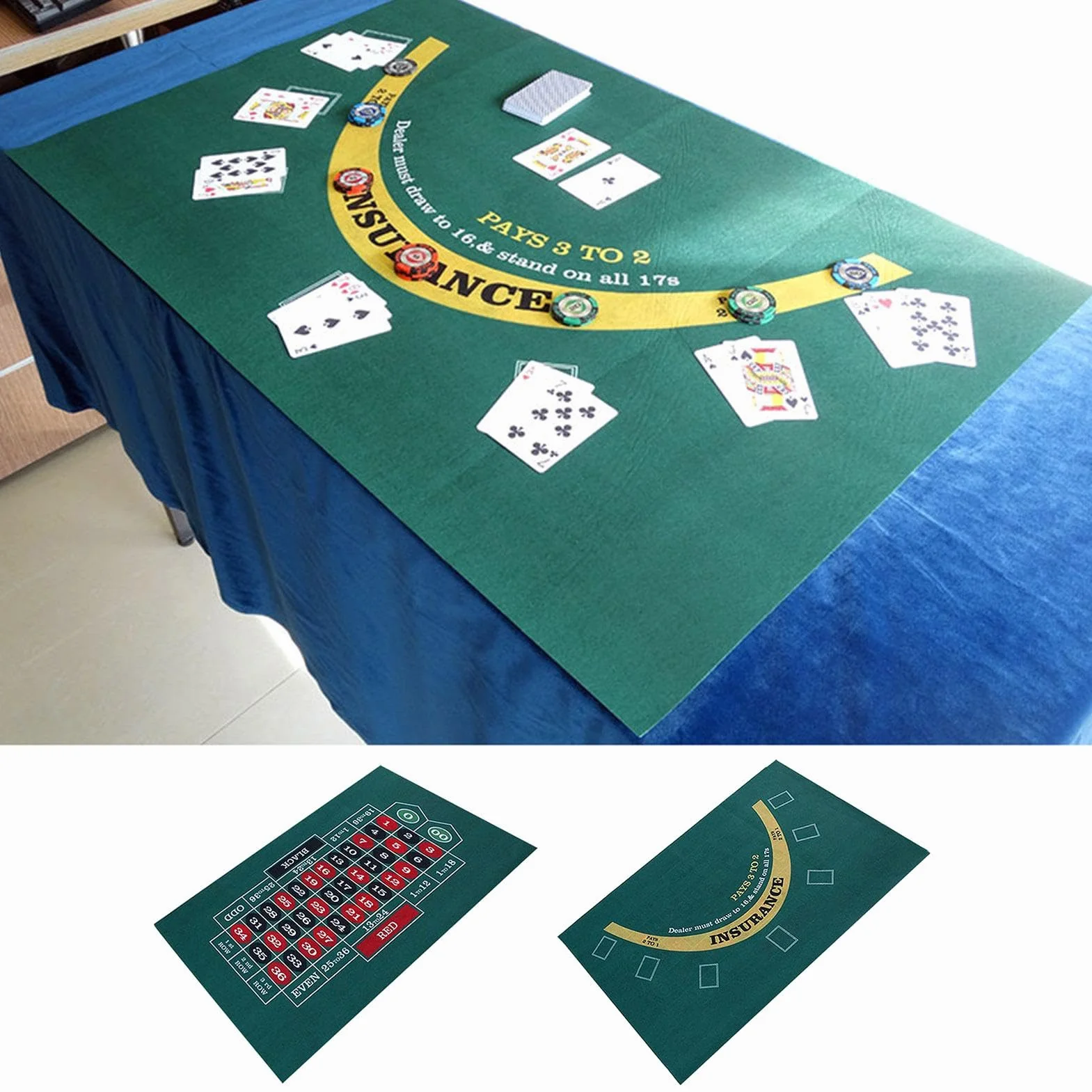 Fieltro de Mesa de Doble Cara - Tapete para Blackjack y Texas Hold 'em - Verde - Accesorio para Juegos de Cartas