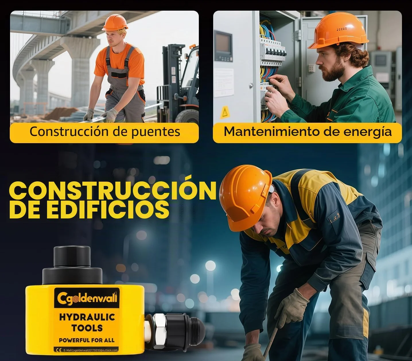 CGOLDENWALL Gato Hidráulico 10T con Bomba CP-180, 26mm Carrera, 51mm Altura Propia, Área Efectiva 11.3cm², para Maquinaria de Construcción (DFPY-10T+CP-180)