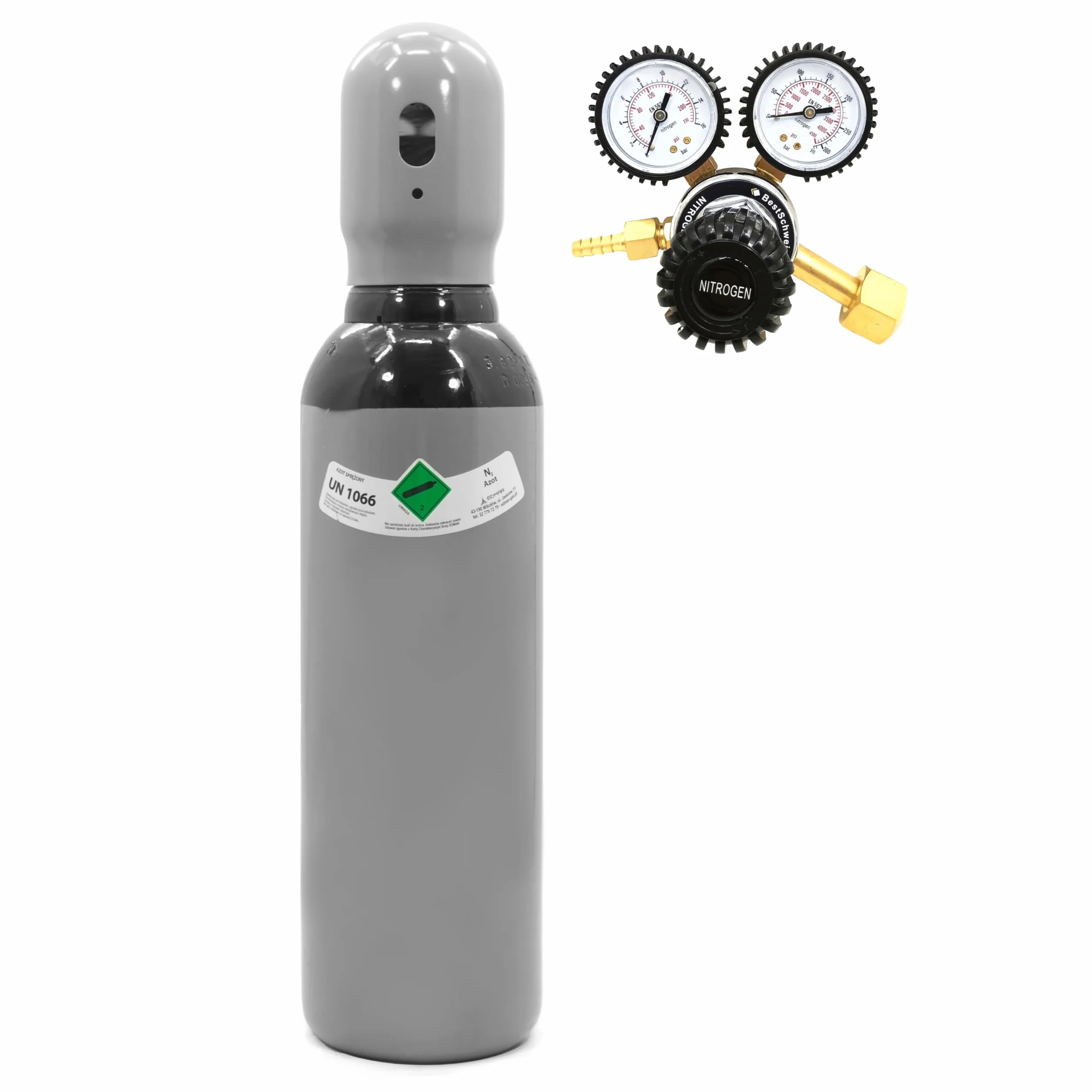 Bombona de nitrógeno de 5 l + reductor de presión 200 bar Set – 150 bar 0,8 m³ nitrógeno botella W24.32 – Gas protector para aire acondicionado, prueba de fugas y neumáticos (30 l/min