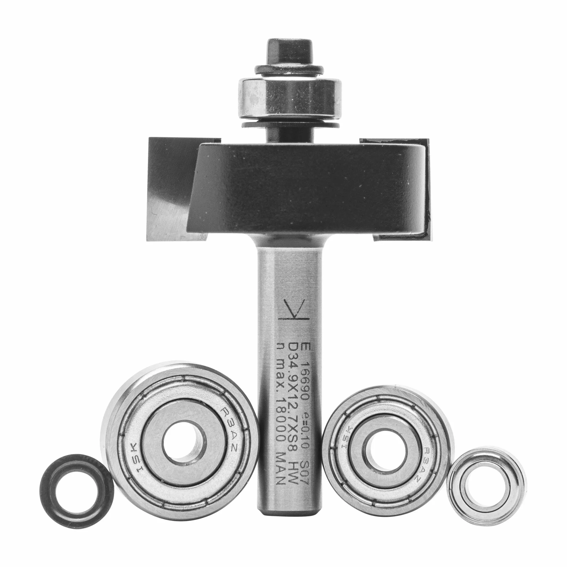 ENT 16690 Set de fresas para rebaje, carburo, vástago 8 mm, diámetro 34,9 mm, NL 12,7 mm, SL 32 mm, rodamiento