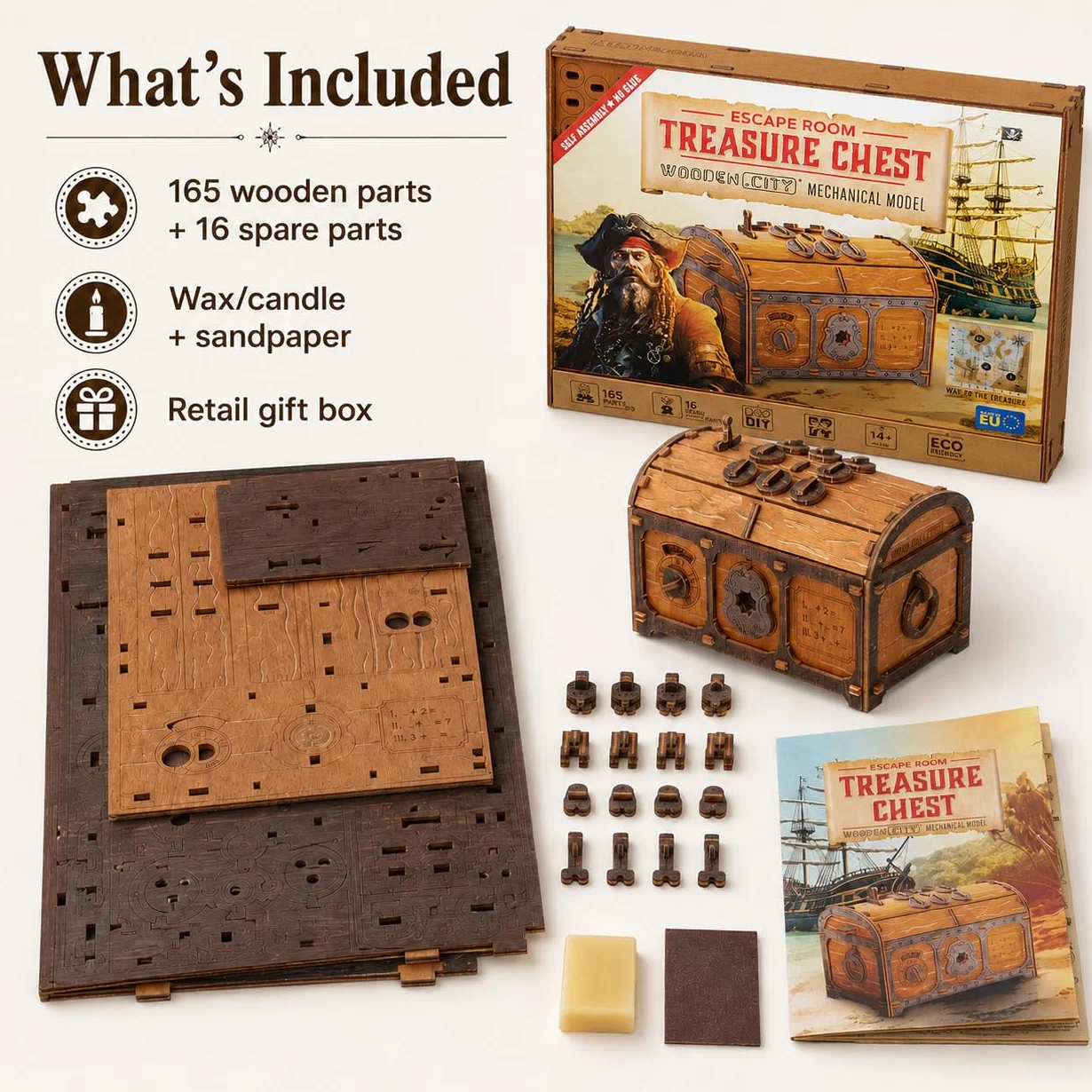 WOODEN.CITY Treasure Chest 3D Puzzle Box Escape Room Secret Mystery Box Original Gift Adults Kids