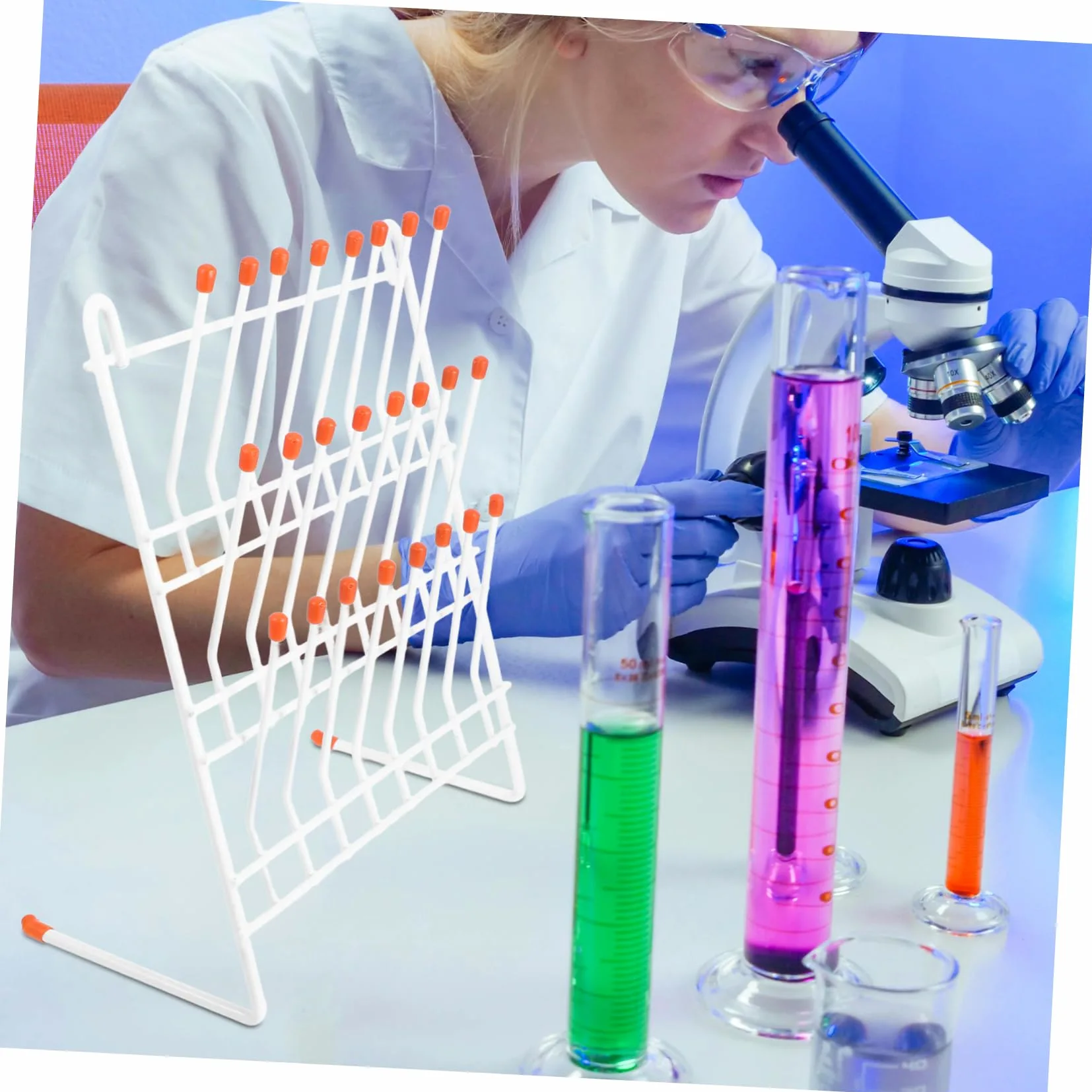 Ciieeo Rejilla de Drenaje Soporte Ligero de Hierro Blanco, Fácil de Transportar y Almacenar para Tubos de Ensayo y Vasos de Laboratorio para Trabajo en Laboratorio
