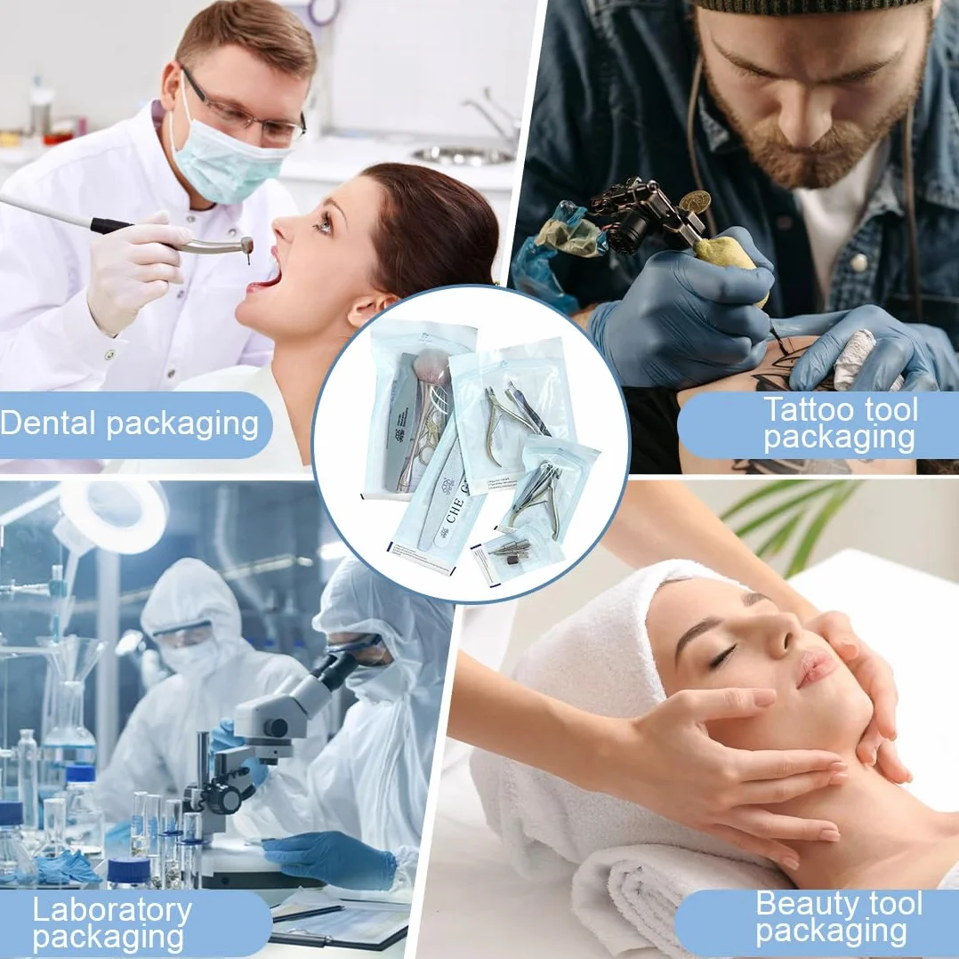 Bolsas de Esterilización Autoadhesivas 200 Piezas para Herramientas Dentales, Tatuajes, Manicura