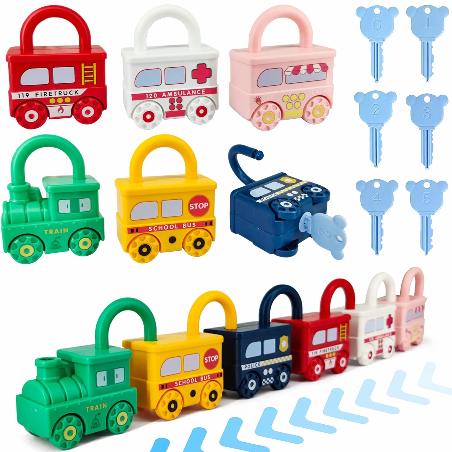 Coche Juguete con Llave de Bloqueo Montessori Tren Montaje Colores Números Educativo Juego Regalos Niños 3 4 5 Años