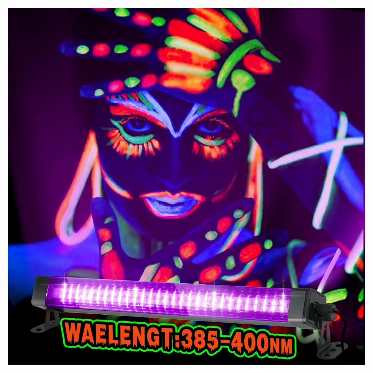 Tubo de luz negra LED 60 luces - Con interruptor, rotación 360 ​​grados, lámpara UV for fiestas fluorescentes, arte corporal, Halloween y Navidad, Multiuso confiable(60LEDs-3P)