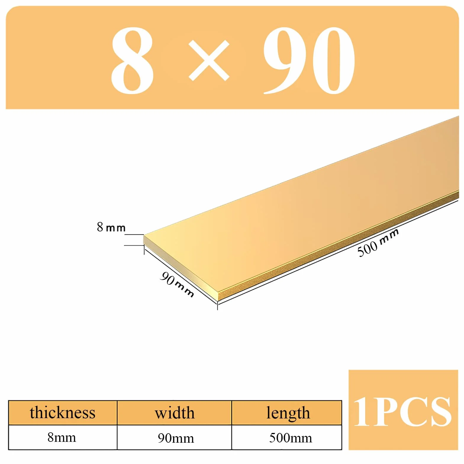Barra Plana de Latón, Espesor 6-9 mm, Longitud 500 mm, Placa de Latón para Fabricación de Cuchillos y Manualidades,8mm*90mm*500mm