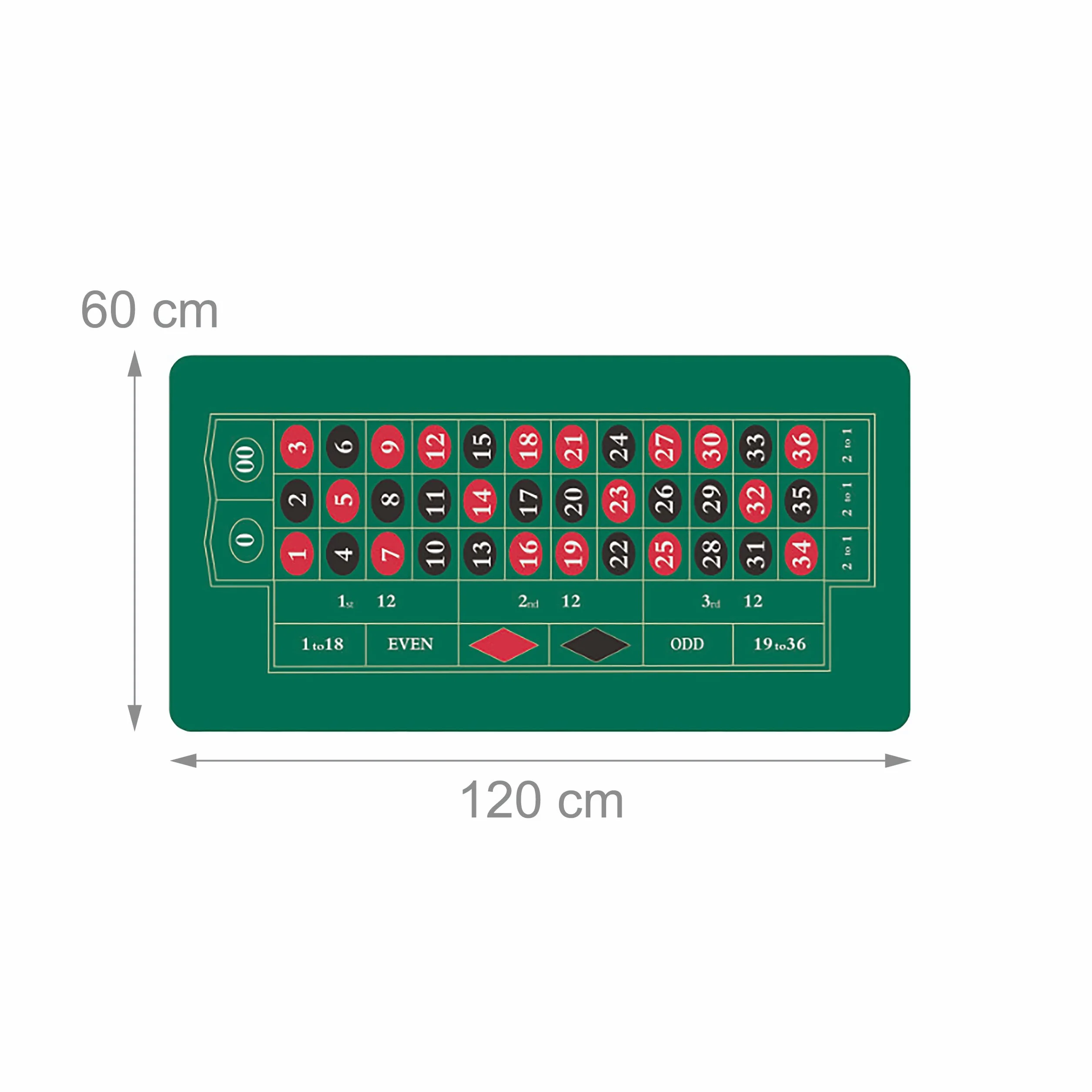 Relaxdays Alfombrilla de Ruleta y Póquer con Estuche, Base Antideslizante, 60 x 120 cm
