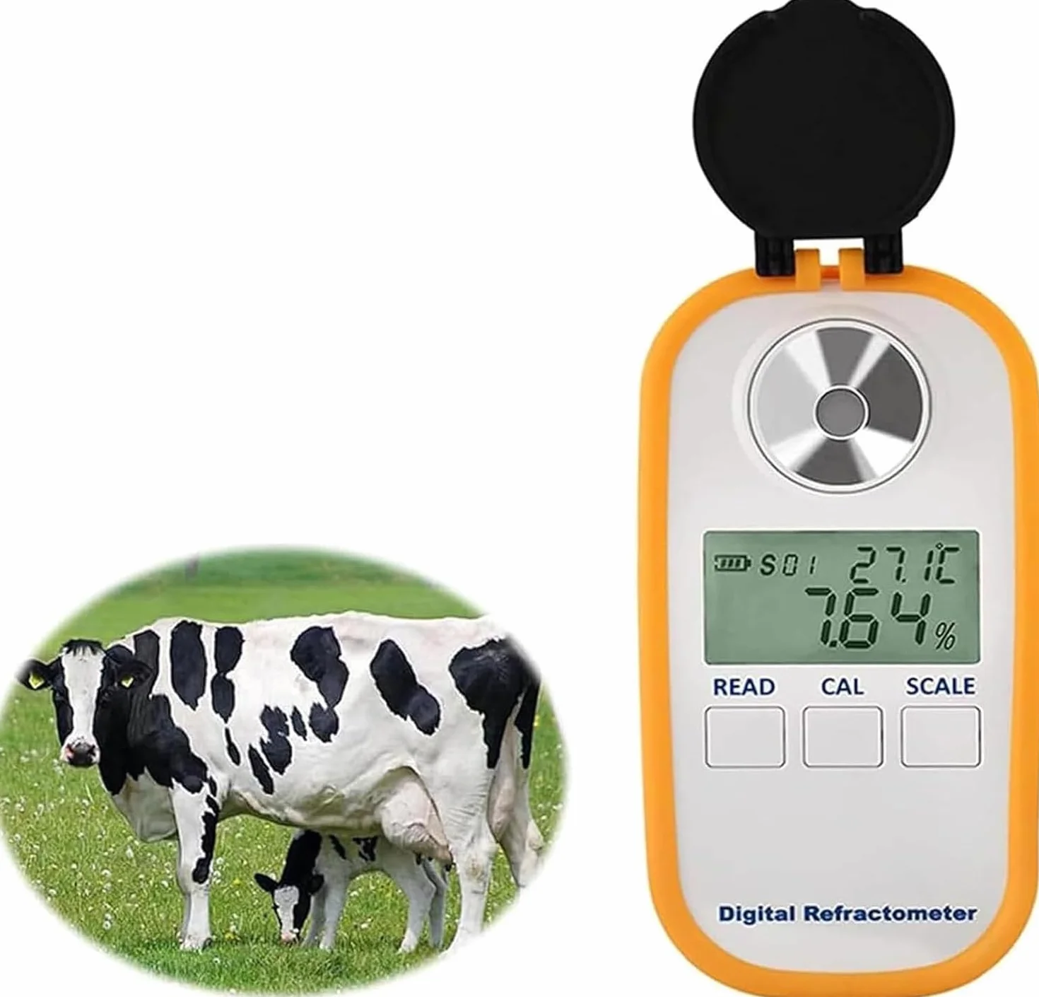 Medidor portátil de concentración de calostro for vacas lecheras, refractómetro digital LED de mano, rango de detección de 0 a 50 %, precisión de concentración de calostro ±0,2 %, resolución 0,1 %