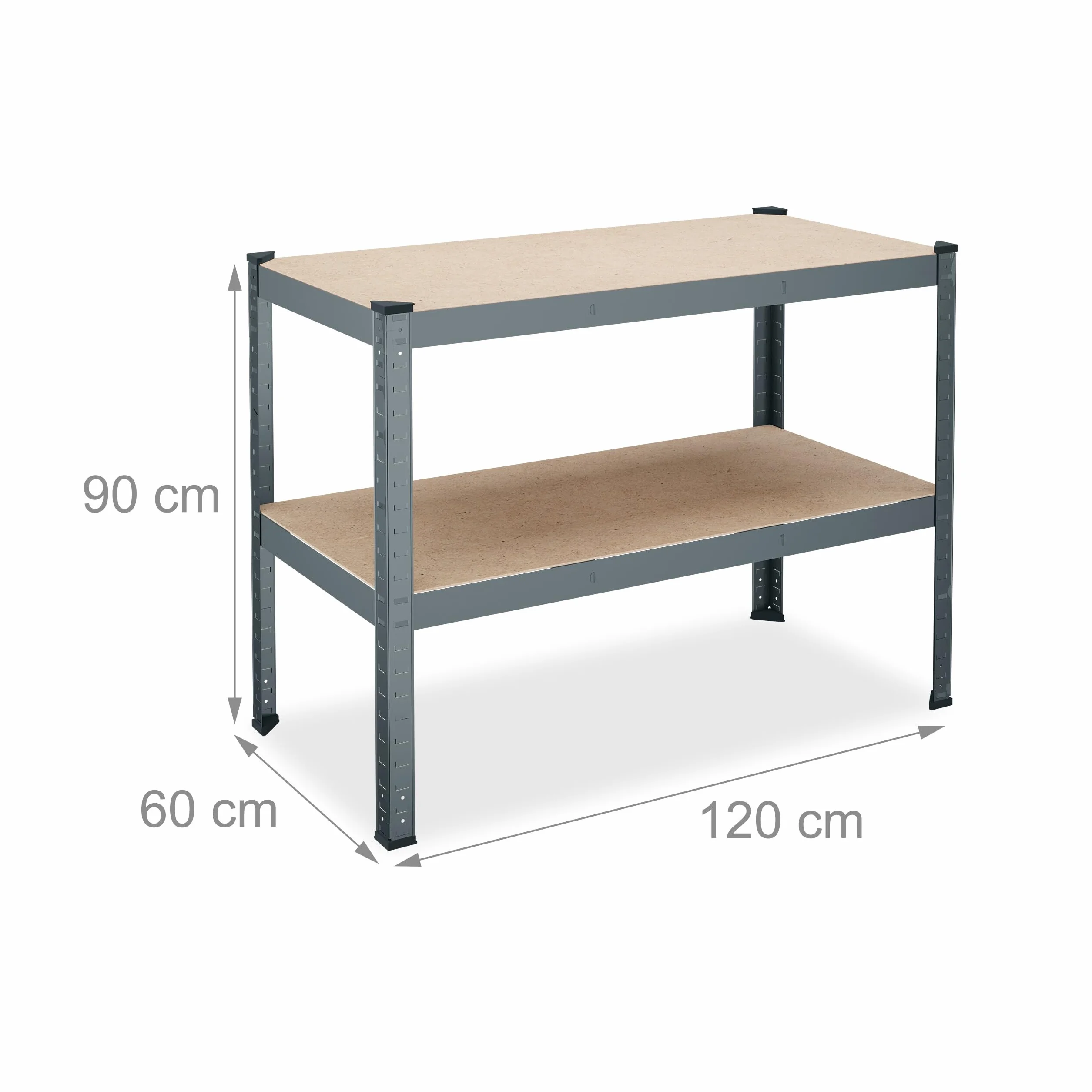Relaxdays Banco de Trabajo 150 kg 2 Niveles Ajustables 90x120x60 cm Acero MDF Antracita