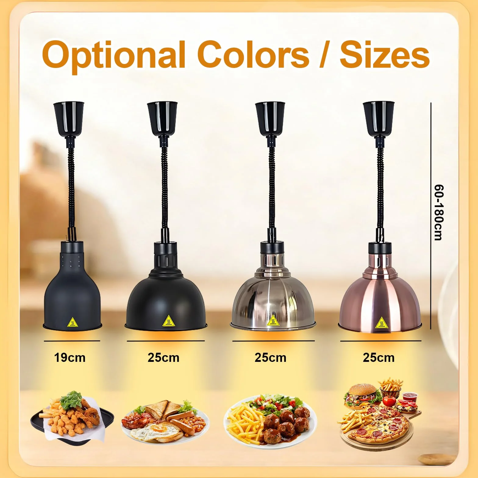 Lámpara de Calor Hostelería 250W Extensible Suspensión Calienta Platos B-25cm 1 Pieza