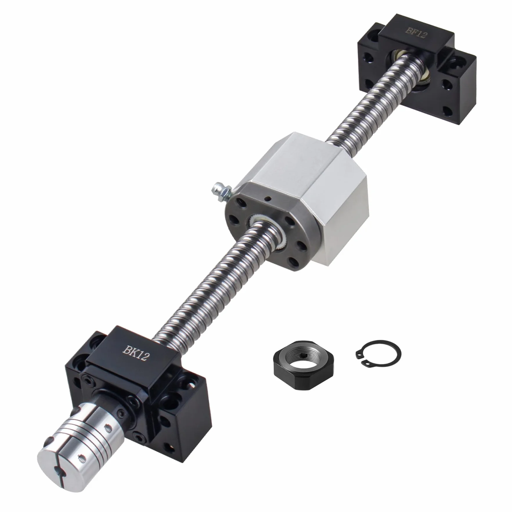 Juego de husillo de bolas SFU1610-600 mm, eje roscado de acero inoxidable, guía lineal con soporte BK12/BF12, carcasa de tuerca DSG16H + kit de embrague CNC piezas para impresora 3D CNC