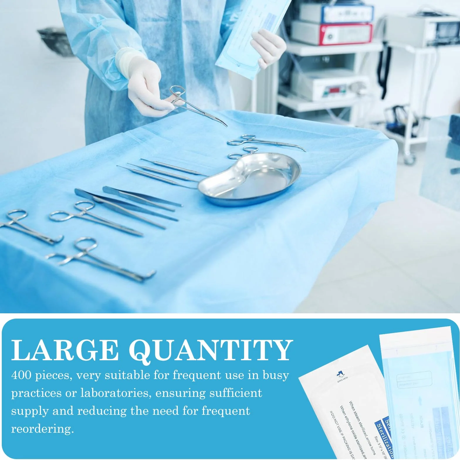Bolsas de esterilización autoselladoras 90 x 260 mm 400 unidades desechables para dentistas