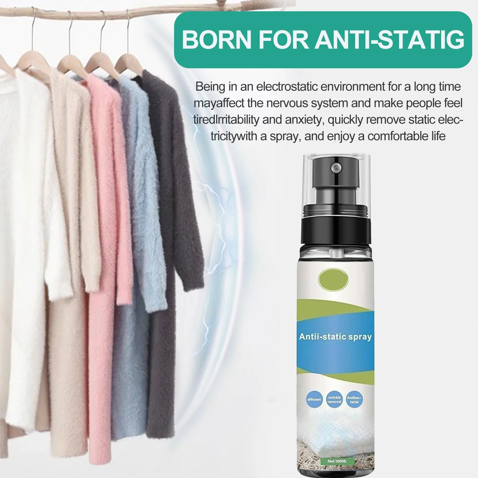 Spray Antiestático 100ml para Ropa y Muebles