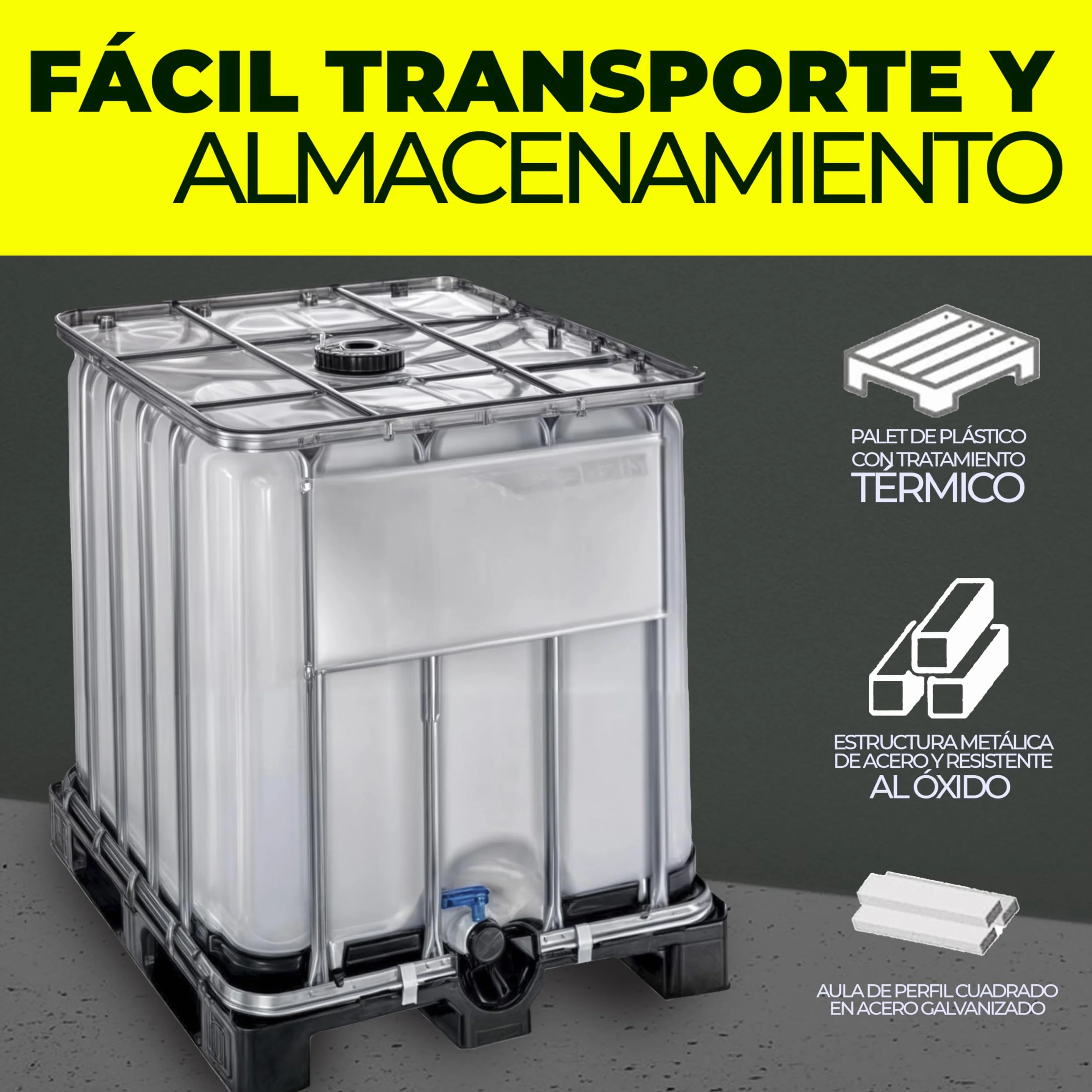 Werit Contenedor Depósito 600 litros con Palet de plástico ADR
