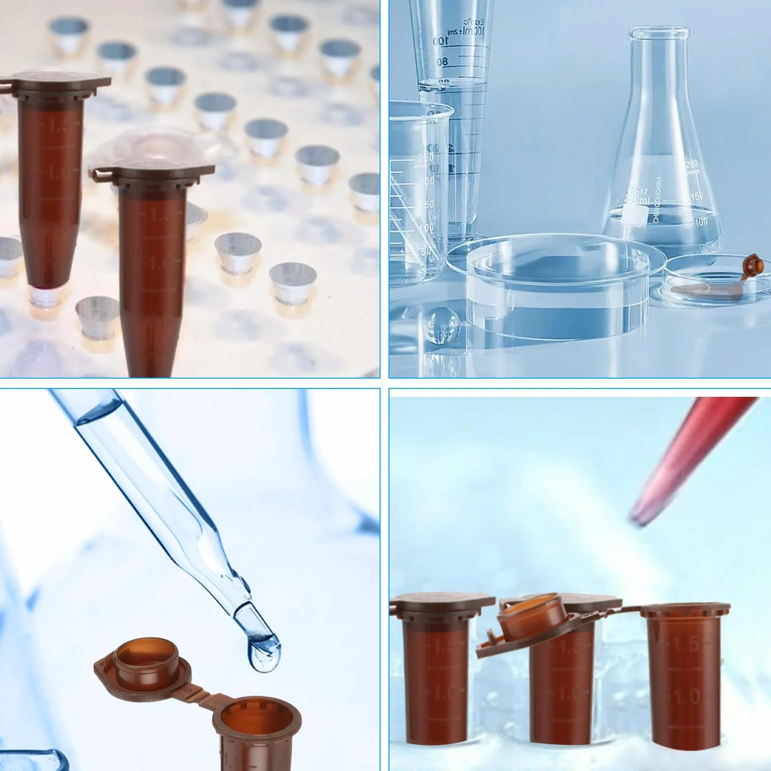 SHUESS 500 tubos de centrífuga de 1,5 ml, recipientes de reacción, tubo de microcentrífuga transparente, tubo de centrífuga con cierre a presión, fondo cónico para laboratorio (marrón)