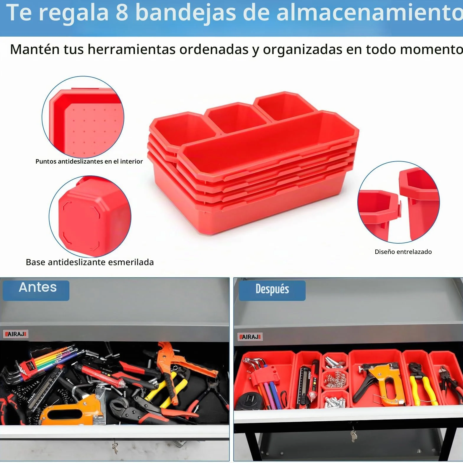 AIRAJ Carro de tres pisos | Taller con cajones | Carro multifuncional para talleres, talleres de reparación y almacén | Carro de taller con ganchos y cajas de piezas |Negro