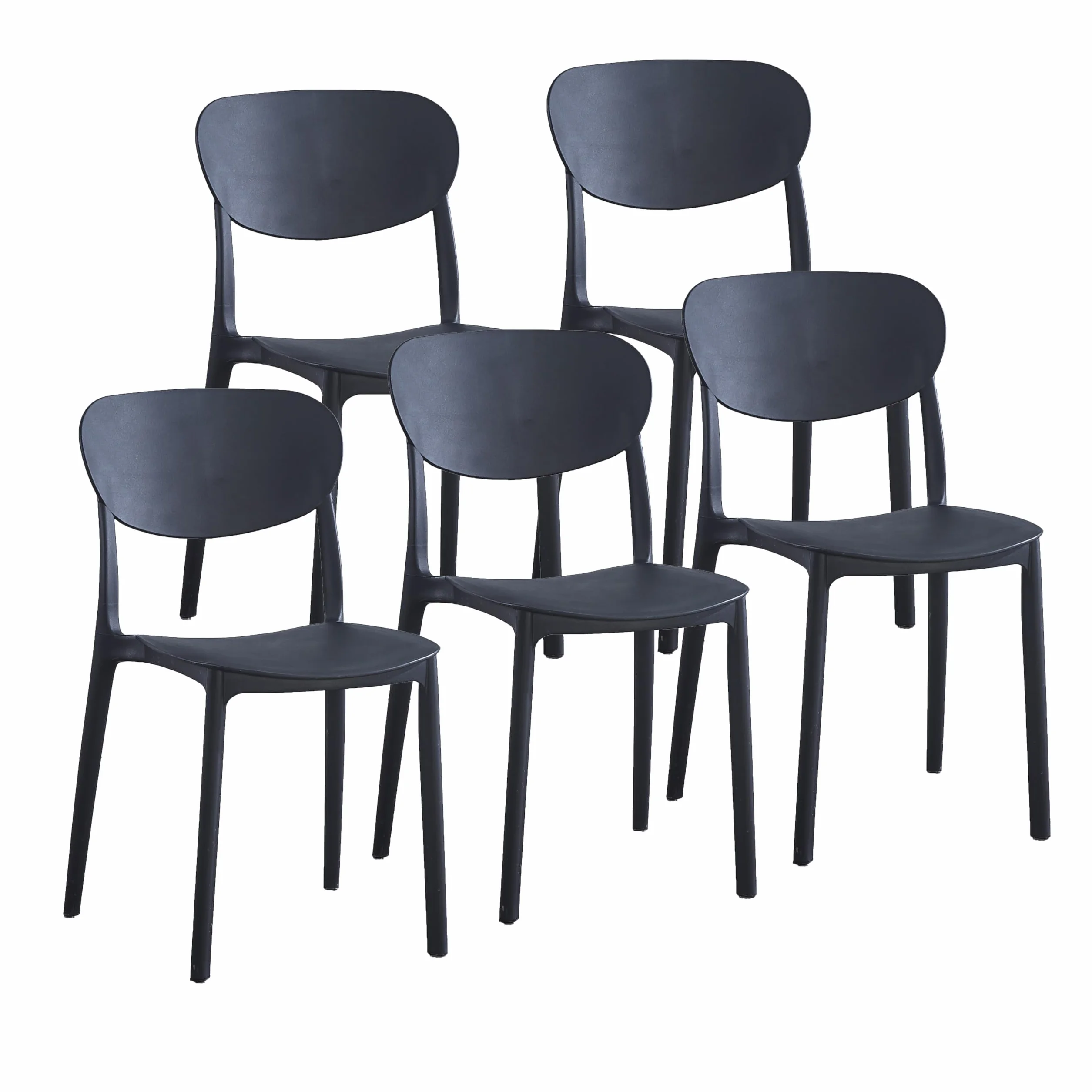 Genérico M1C - Pack 5 Sillas de Comedor Videl, Sillas para Cocina o Exterior, Jardín, Color Negro, Asiento y Respaldo en Polipropileno, Patas metálicas