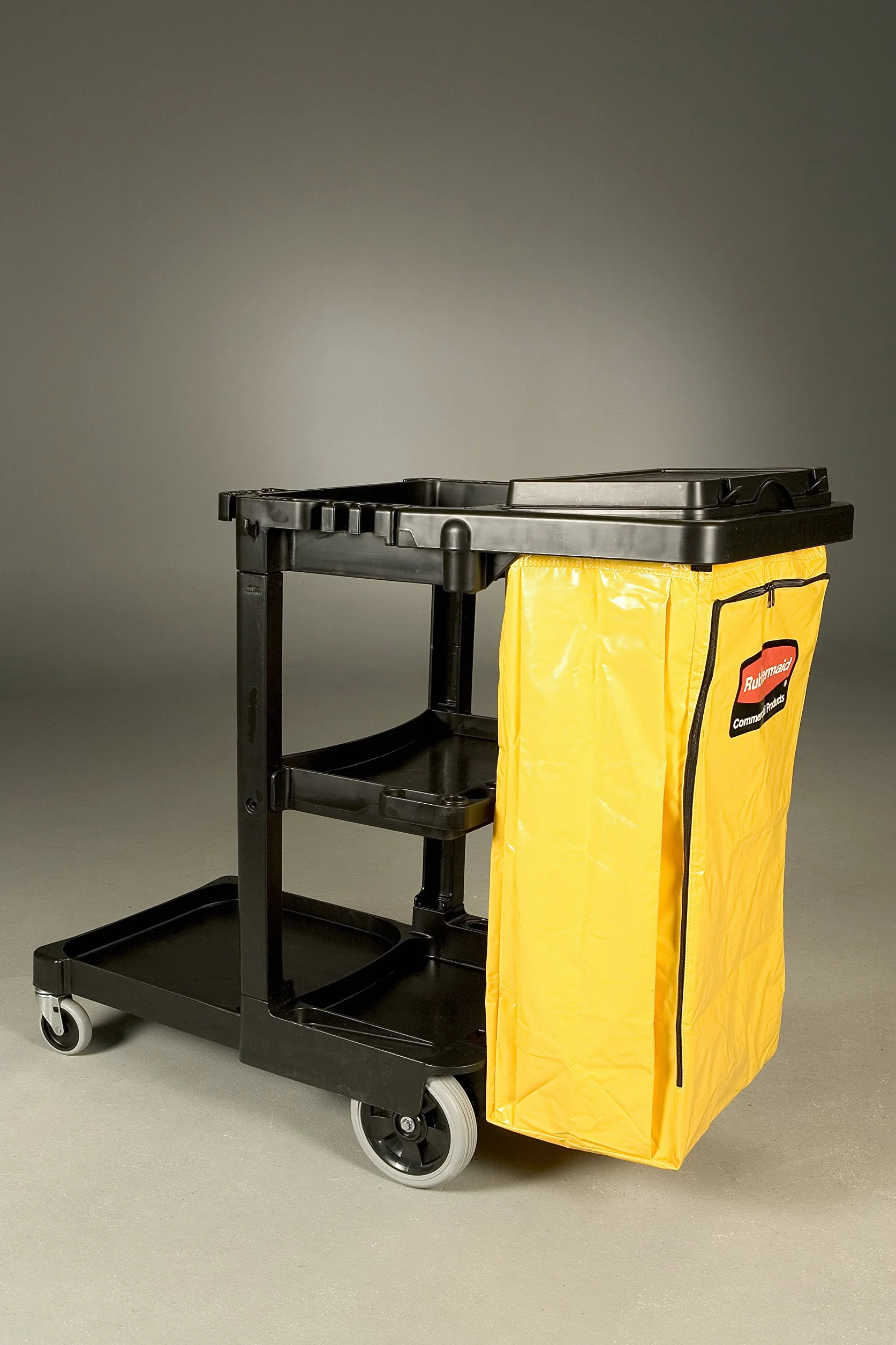 Rubbermaid Commercial Products 1805985 Carro de Limpieza con Bolsa de Vinilo, 2 Ruedas Fijas, 2 Ruedas Giratorias, Negro, 97.5 cm x 116.8 cm x 55.2 cm