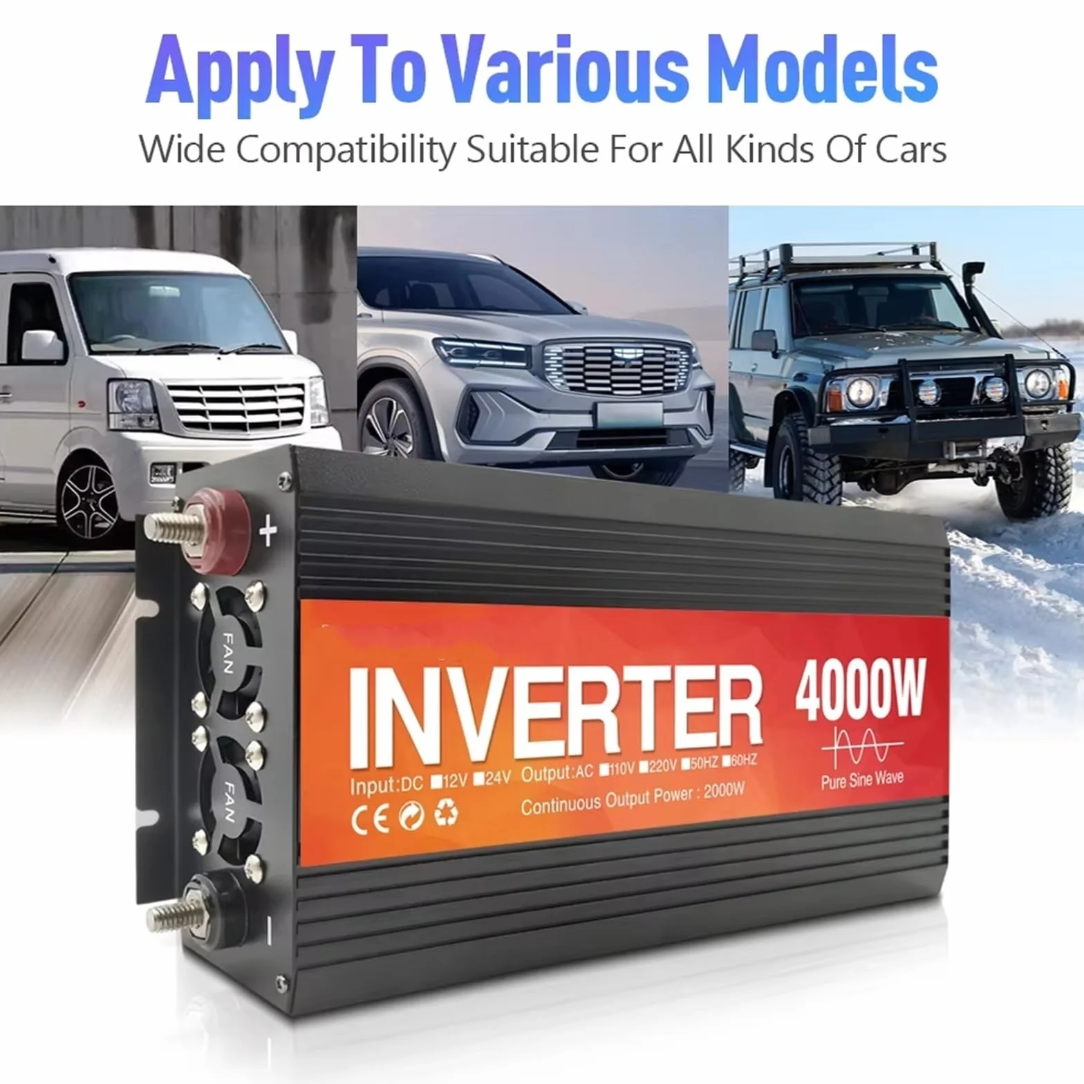 Inversor Inversor De Onda Sinusoidal Pura De 24 V A 110/220V 1000W 1600W 2000W 3000W 4000W Convertidor Solar Banco De Energía Portátil Onda sinusoidal modificada(220-240v 60HZ,1000w)