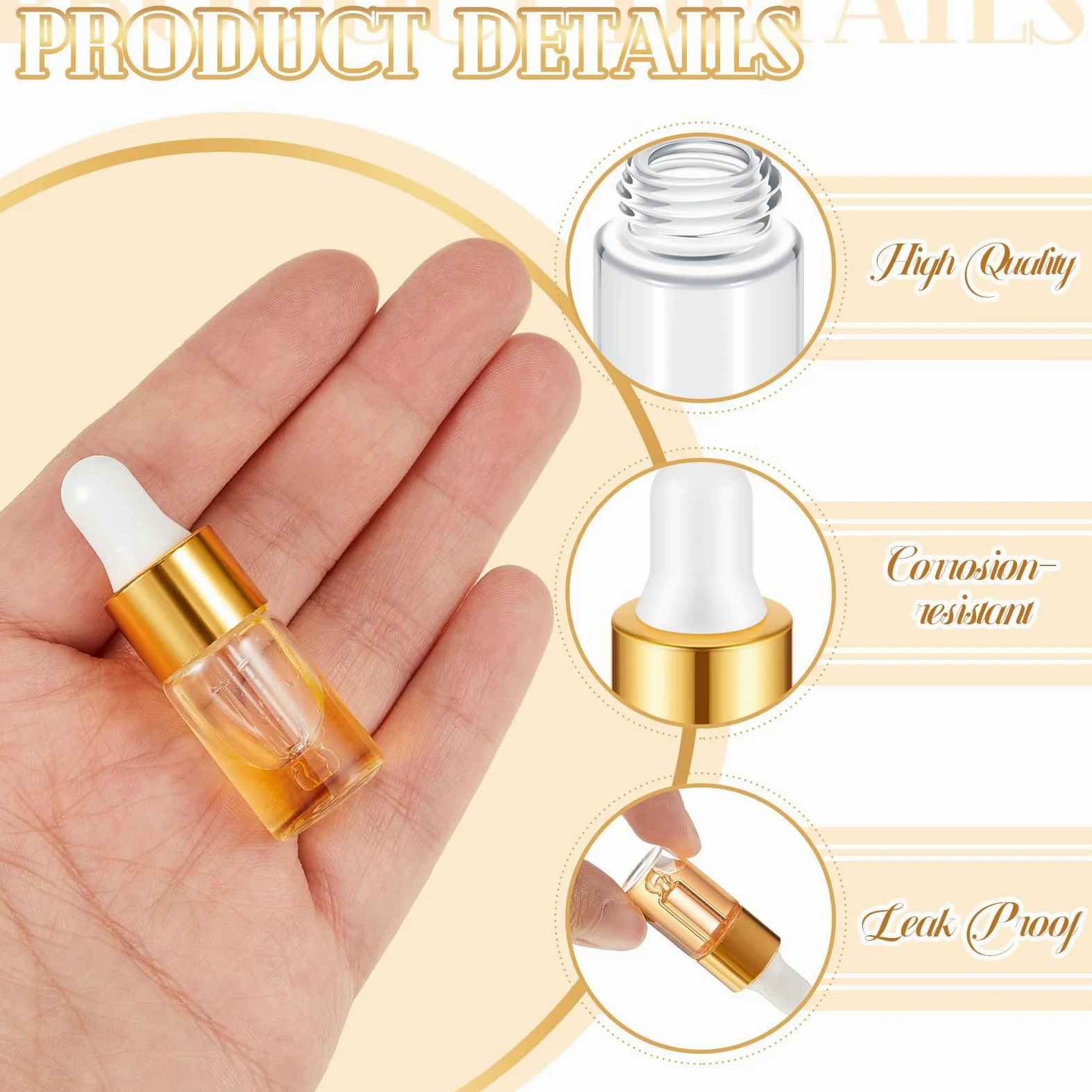 Didaey 200 mini botellas cuentagotas de vidrio, mini botellas cuentagotas de muestra, viales pequeños de muestra con tapa para viajes, aceites esenciales, perfume de muestra líquida cosmética