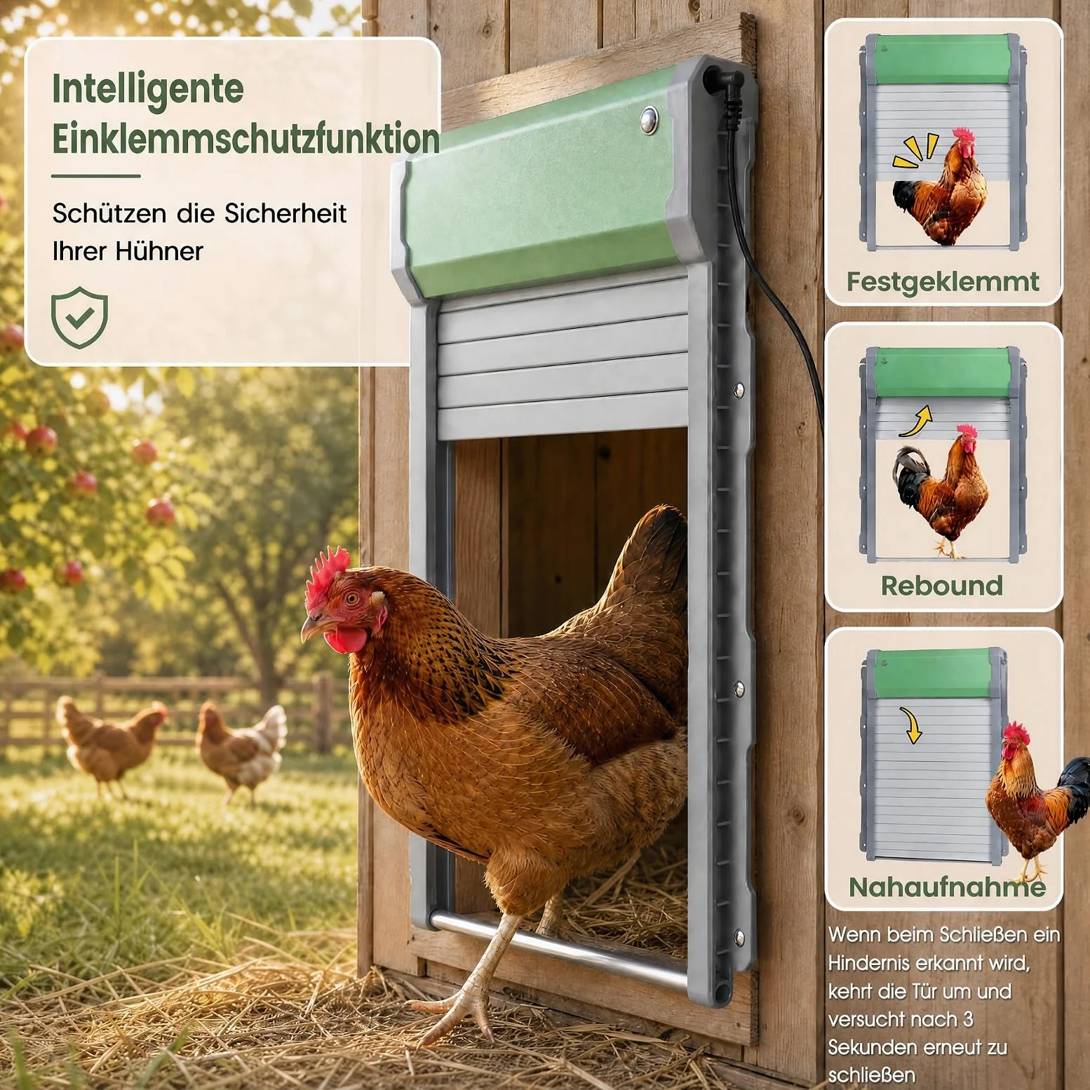 GYMAX Puerta Gallinero Automatica Solar con Control Remoto de 40 m, Puerta de Pollo Automática con Temporizador, Sensor de Luz, Modo Manual a Botón, Batería Recargable y Panel Solar para Exterior