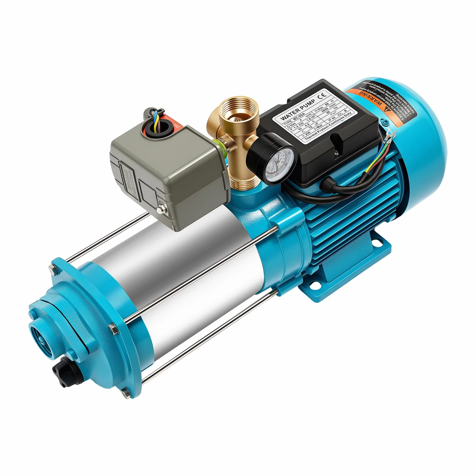 Bomba de jardín autocebante, 230 V, 1300 W, bomba centrífuga con interruptor de presión, 4000 L/H, 9,8 bar, bomba de agua doméstica, bomba de agua, 35 ℃, temperatura máxima del agua para plantas de