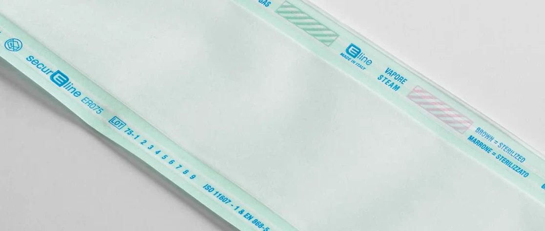 Eline - Rollos Planos para Esterilización por Vapor u Óxido de Etileno en Papel Kraft y Film Médico, Sellos Laterales Reforzados, Indicadores de Colores, Ancho 300 mm, 2 Rollos de 200 m
