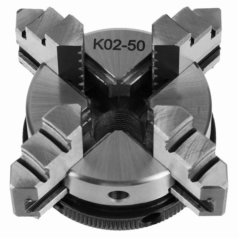 50mm Mini 4 mordazas Reversible autocentrante M14 Thread Mount Torno Chuck manual K02-50 con 2 piezas Barra de bloqueo
