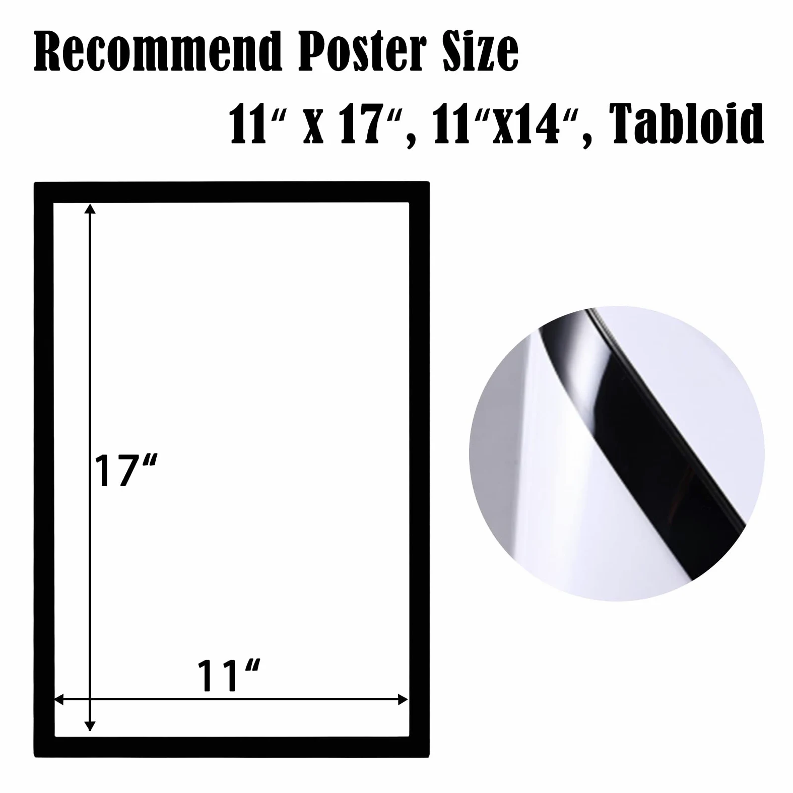 JIUYE 20 soportes magnéticos para pósteres, parte trasera autoadhesiva, soporte magnético para carteles de 11 x 17 pulgadas, marcos de exhibición de póster de pared de ventana para oficina, tienda
