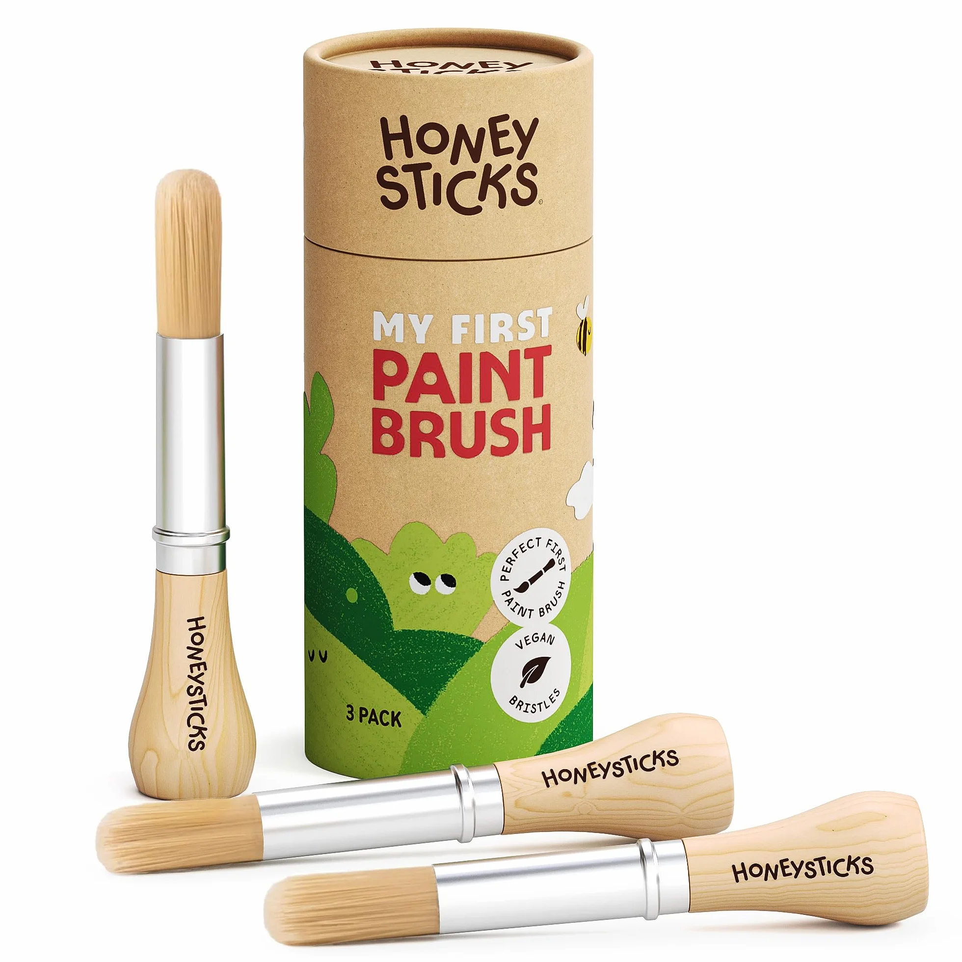 Honeysticks Juego de Pinceles Gigantes para Niños Pequeños - 3 Piezas con Mango de Madera