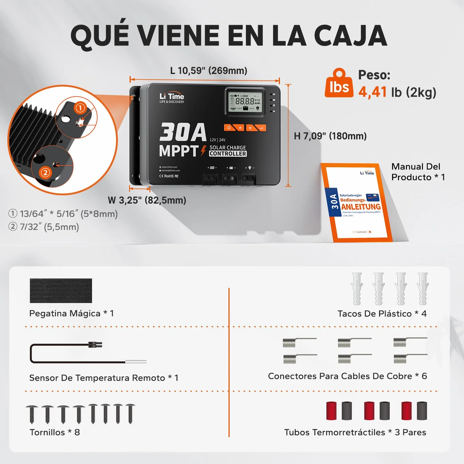 LiTime Regulador de carga solar MPPT de 30 A, 12 V/24 V, con módulo Bluetooth, parámetros de pantalla LCD ajustable, indicadores LED, regulador de panel solar, para batería de litio