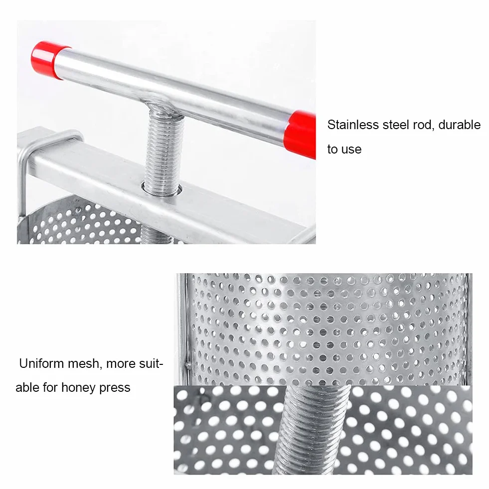 Yctze Manual de Acero Inoxidable Manual de Miel y Herramienta de Prensa de Cera para Apicultura con filtro: Miel Doméstica Multifuncional y Extractor de Cera