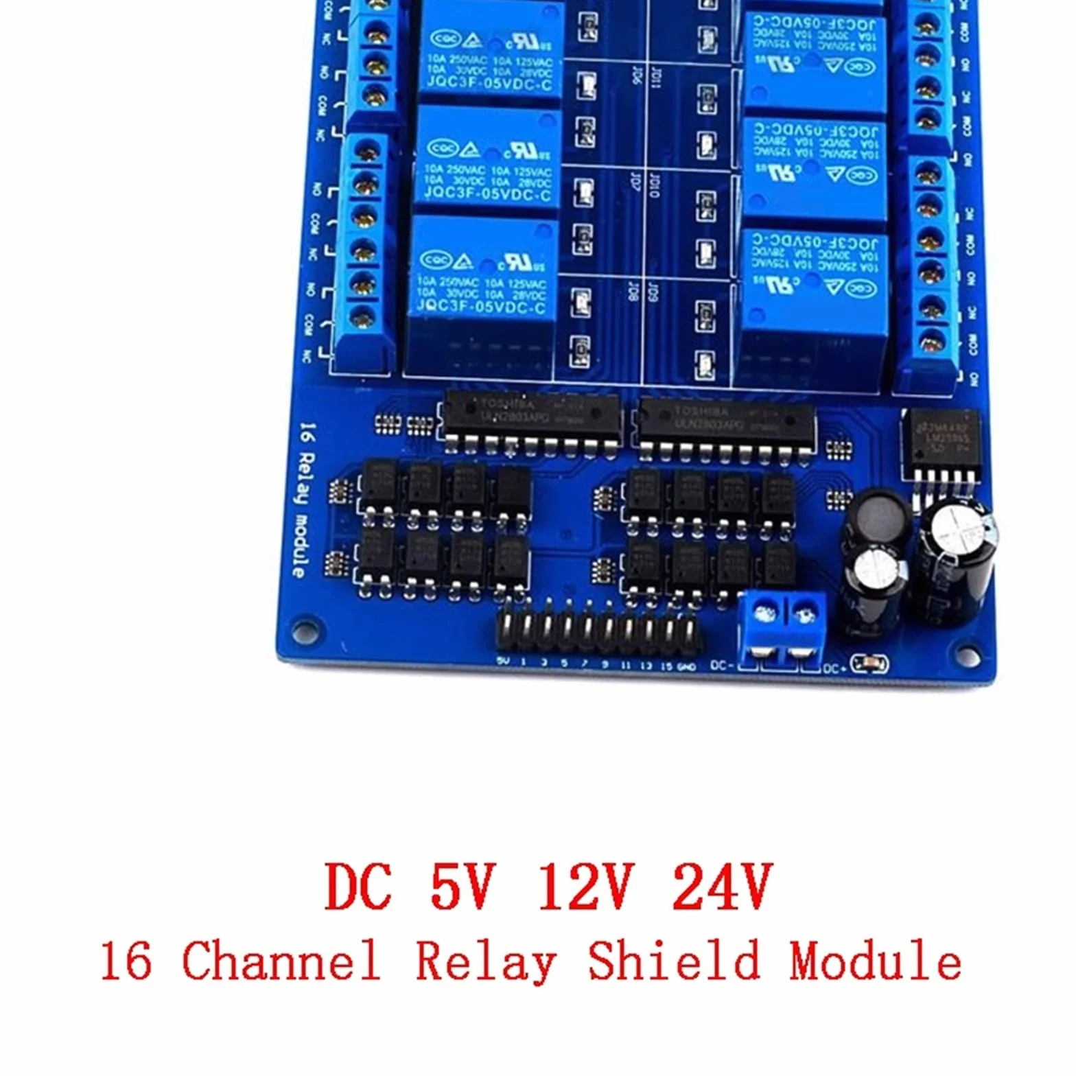 Módulo de protección relé 16 canales DC 5V 12V 24V con optoacoplador LM2576 interfaz microcontroladores potencia for Kit bricolaje(24v 16Channel)