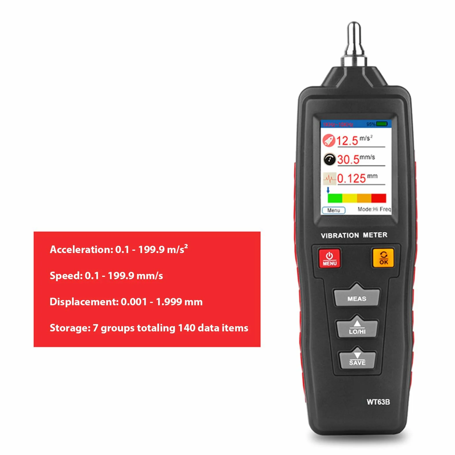Medidor digital de vibraciones con pantalla LCD para aceleraciones precisas, instrumento de vibración y