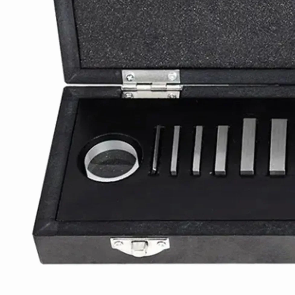 Kit de calibración de indicador con 9 bloques de calibre de acero y plano óptico, certificado rastreable NIST, tolerancia de grado AS-0, bloques serializados en caja de madera para (Nivel 1)