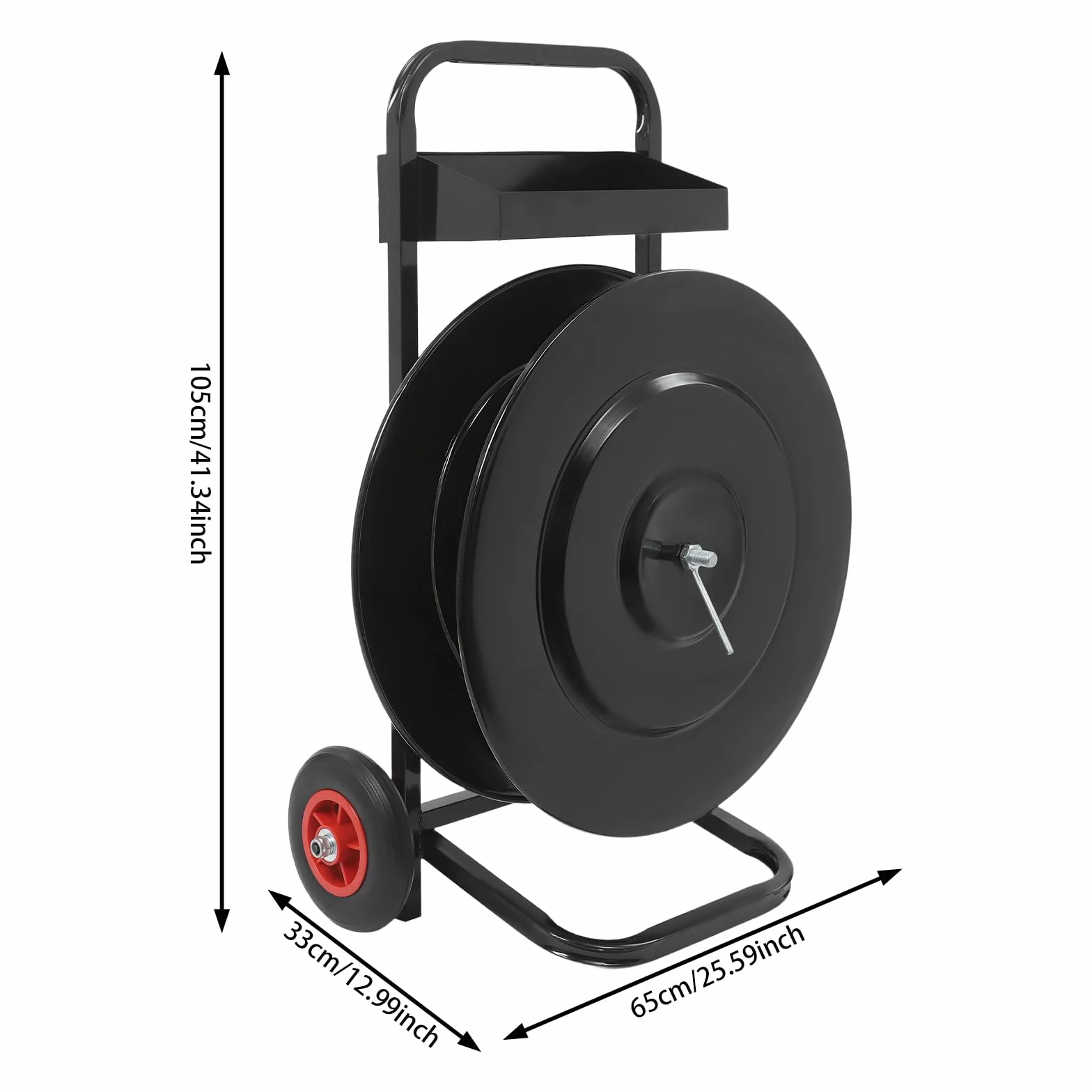 Carro para flejado, dispensador de flejes móvil y carro de flejes pesados con bandejas de almacenamiento, ruedas de hasta 80 kg, para cinta PP (200 mm/400 mm de diámetro interior)