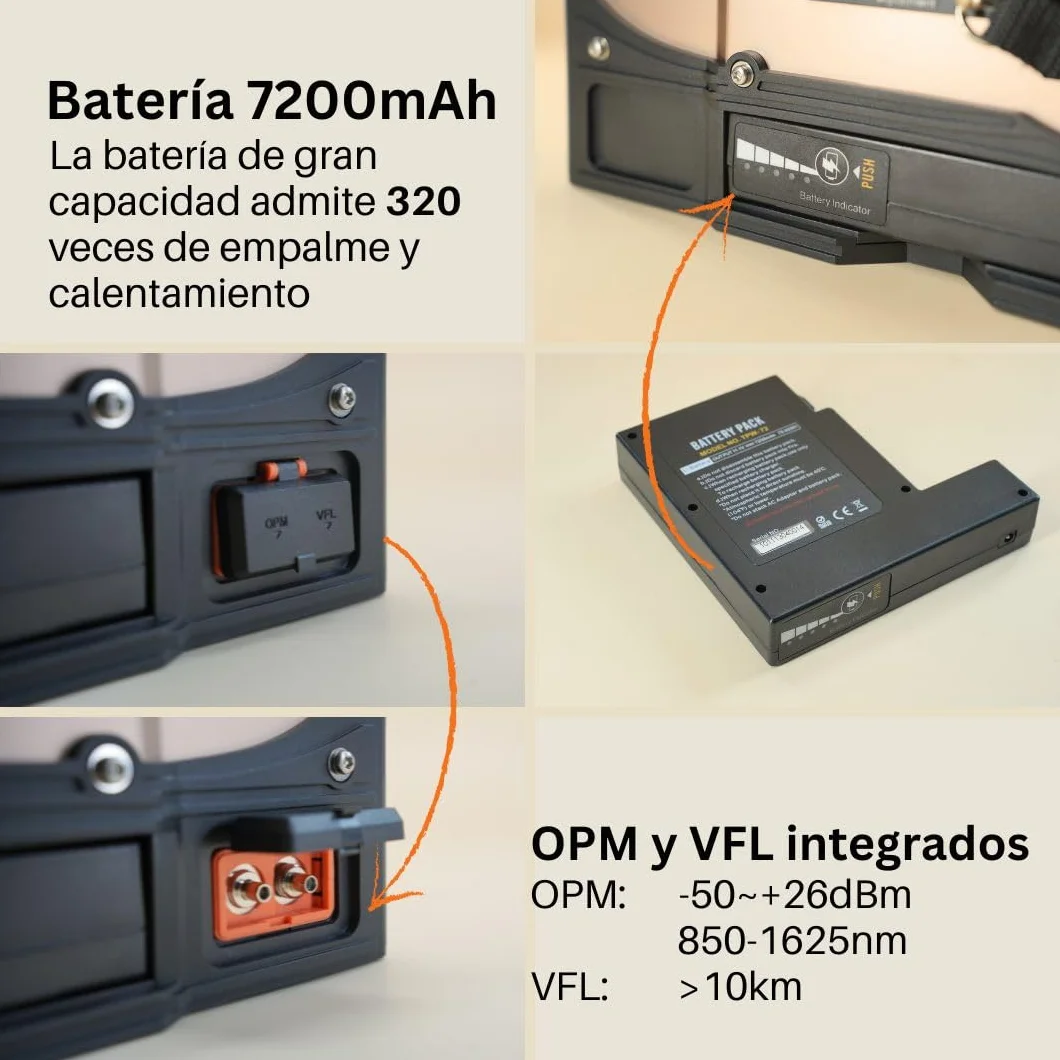 SD-9 Fusion Splicer Empalmadora de Fibra Optica con OPM y VFL Rápida 5s de Empalme y 11s de Calentamiento, fusionadora Core Alignment 6 Motores con Batería 7200mAh para Proyectos FTTx FTTH
