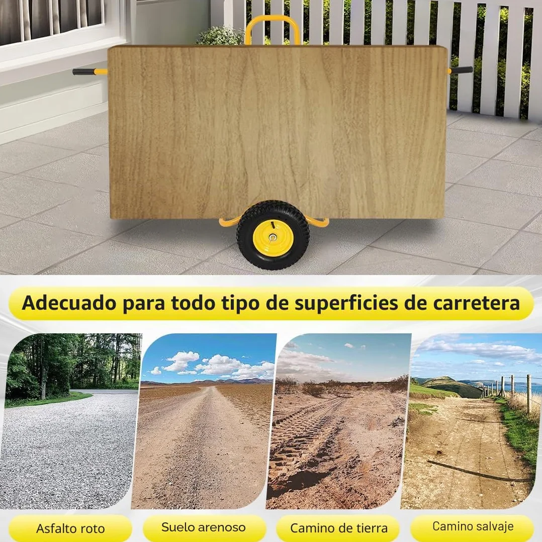 Carro de Transporte de Paneles 500 KG 4 Ruedas de Goma Maciza Carretilla Extraíble Amarillo