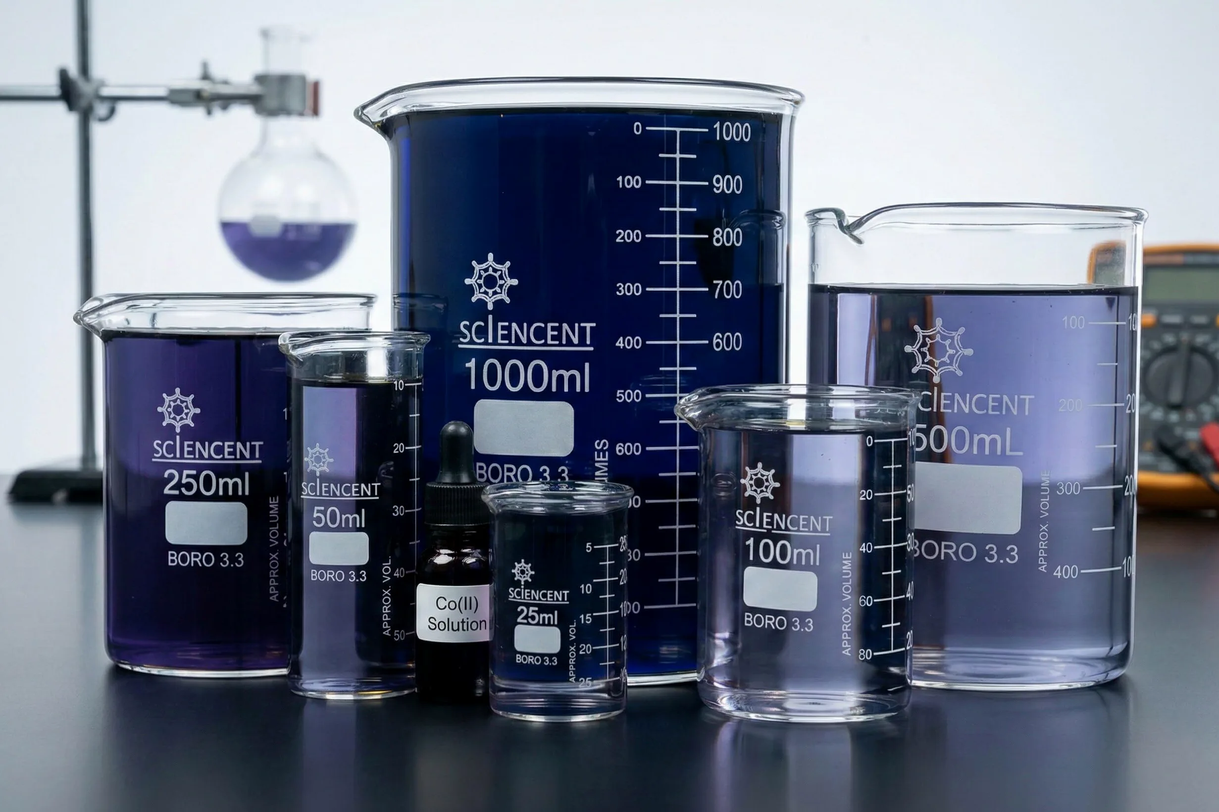 Vaso de cristal transparente de 50 ml, 100 ml, 250 ml, 500 ml, 1000 ml vaso medidor de borosilicato, vaso de cristal para escuela, química, laboratorio, suministros de estudio. Glass Beaker set of 5