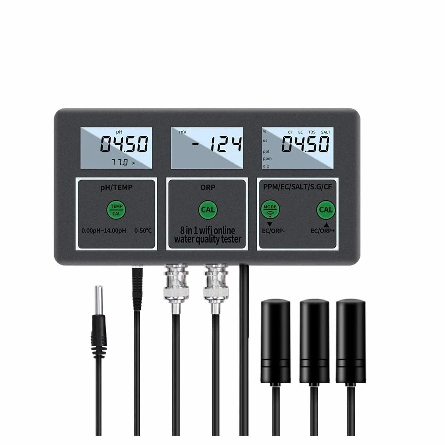 Medidor de calidad del agua multifunción 8 en 1, Monitor inteligente Digital PH EC TDS SALT SG.Temp ORP CF Tester,Extensamente probado