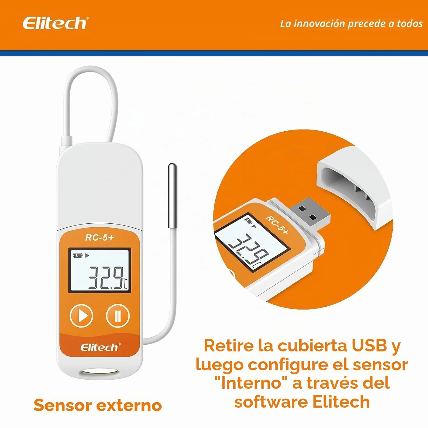 Elitech RC-5+TE Registrador de Datos de Temperatura USB, Alta Precisión, 32000 Puntos, PDF&CSV