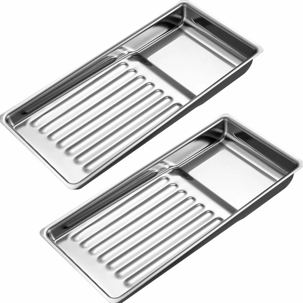 Bandeja de Herramientas de Acero Inoxidable 2 Piezas para Salón de Belleza Manicura
