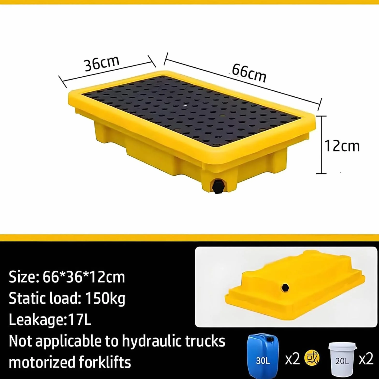 Paleta Modular De Contención De Derrames, Plataforma Modular para Derrames De Alta Resistencia para Montacargas, Bandeja De Plástico,para Tanques De Aceite Y Líquidos 66 * 36 * 12cm