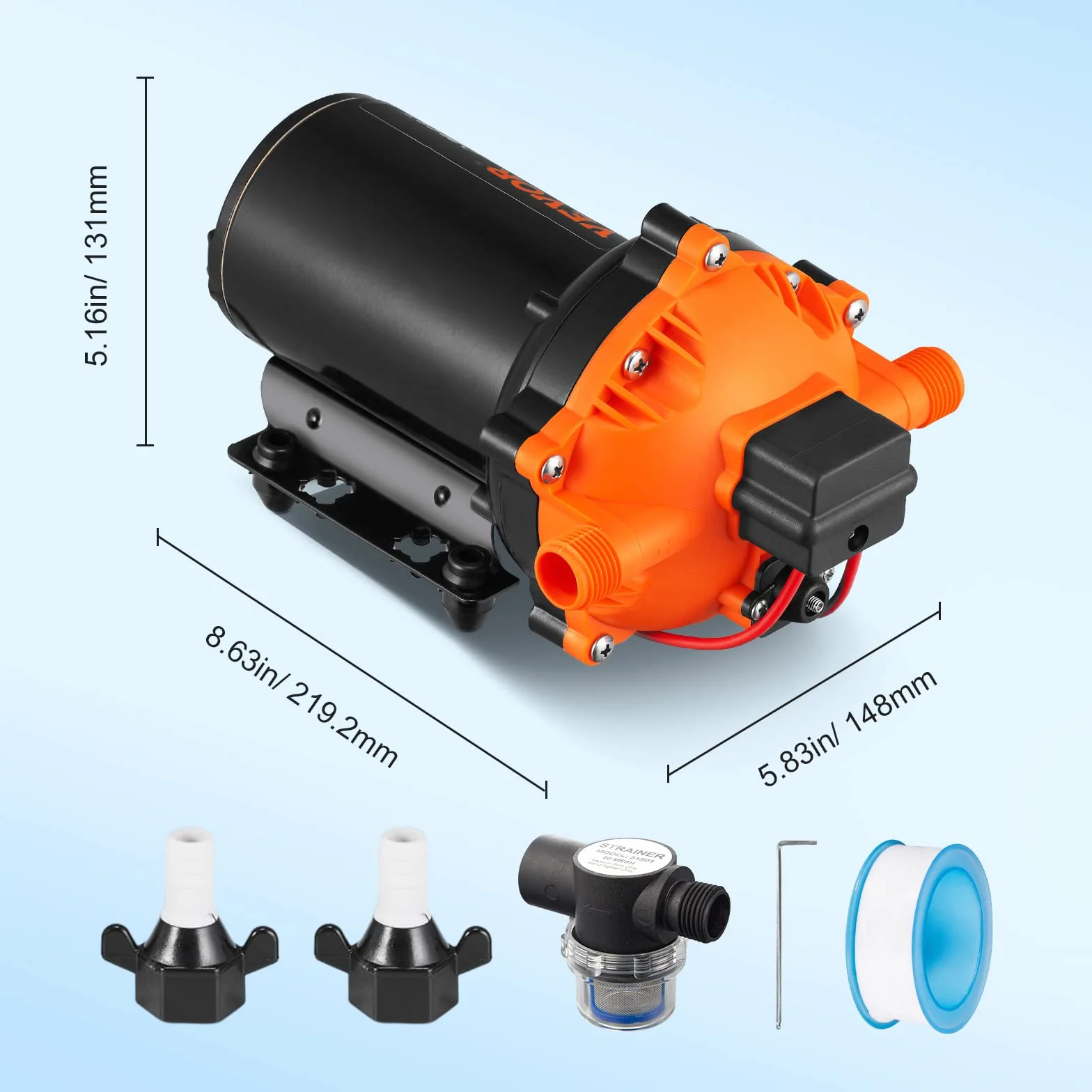 VEVOR Bomba de Diafragma de Agua 12 V 5,5 GPM 70 PSI Ajustable 40-100 PSI Autocebante con Presostato