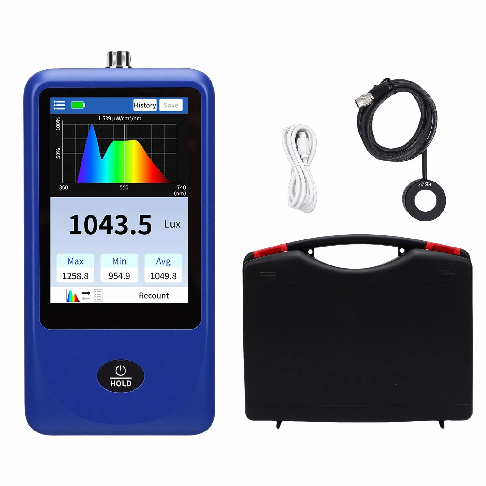 Topiky Espectrómetro de Iluminancia Digital, Medidor de Luz de Espectro Portátil, Rango 1 Millón Lx