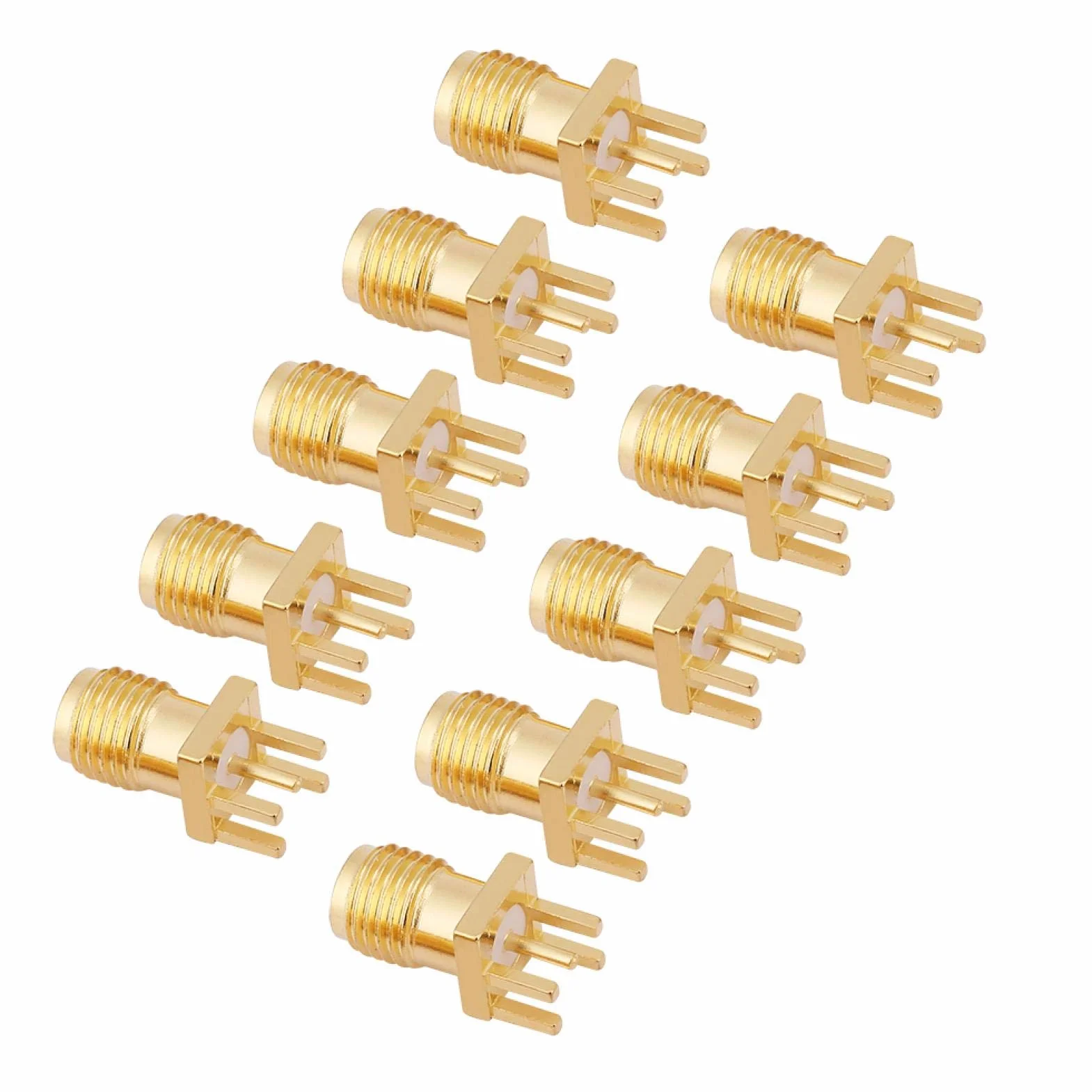 Yosoo SMA Connector, Conector de Enchufe SMA de latón de 10 Piezas, Conectores Hembra SMA PCB de Montaje en Conectores RF de 50 ohmios para módulos inalámbricos