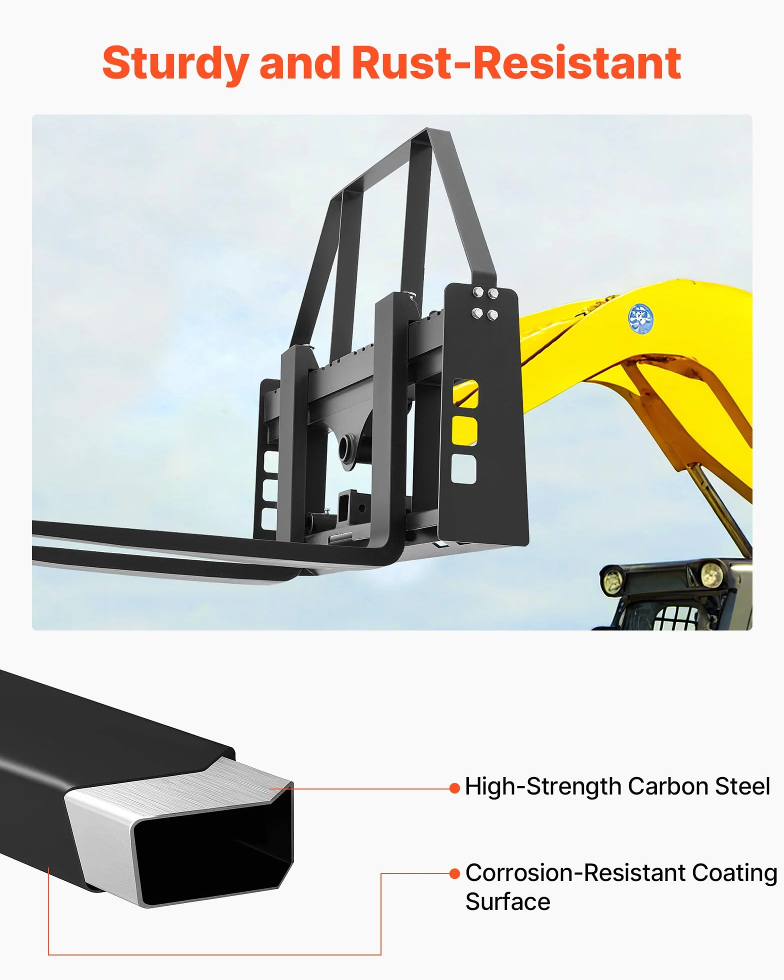 VEVOR Marco de Horquilla de Palés para Minicargadora, 1150 mm con Deflector, Enganche de Remolque 50,8 mm y Manguitos de Lanza Carga 1814 kg para Cargadora de Tractor de Conexión Rápida, Solo Marco