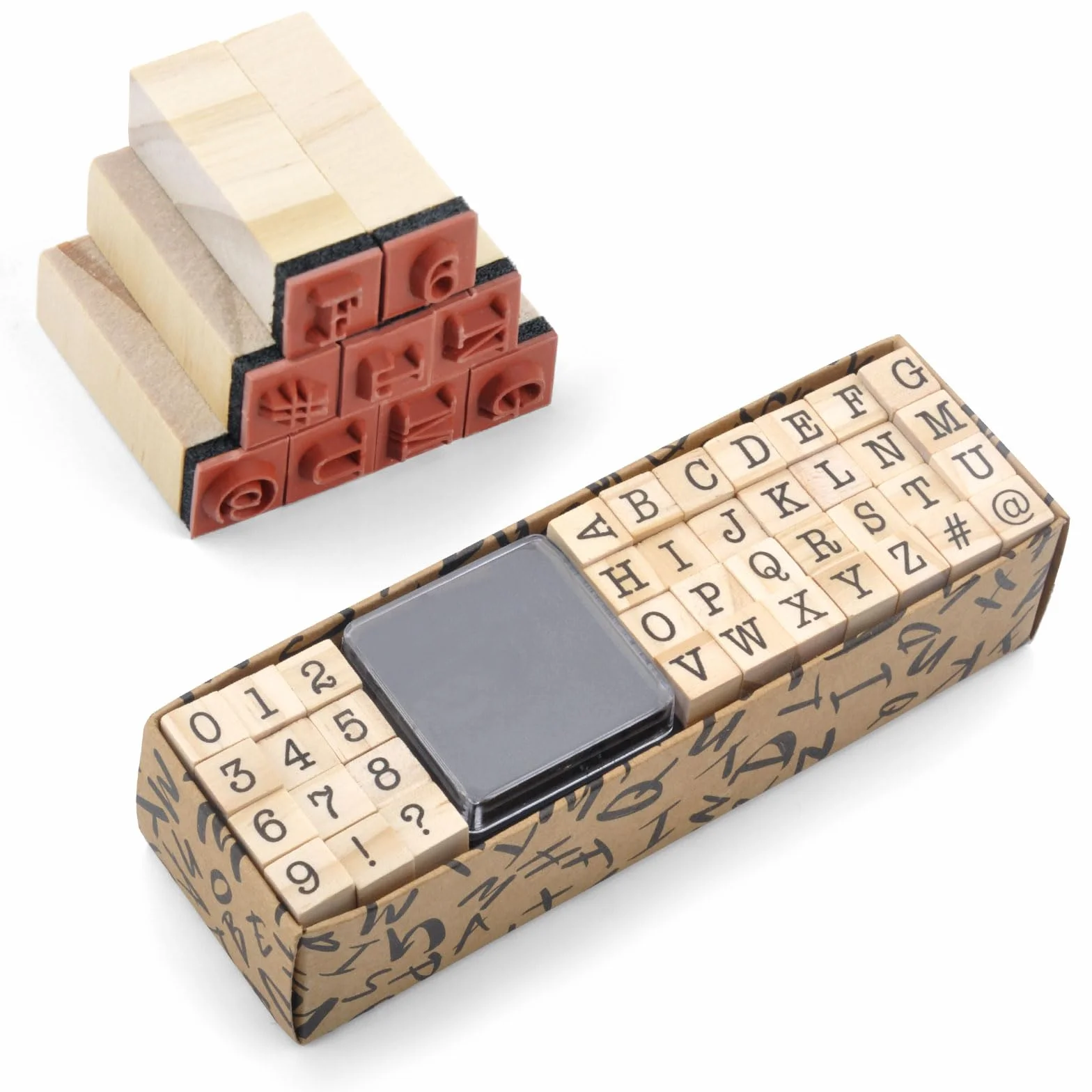 TNSLAND Juego de 40 sellos de madera de alfabeto y números para manualidades